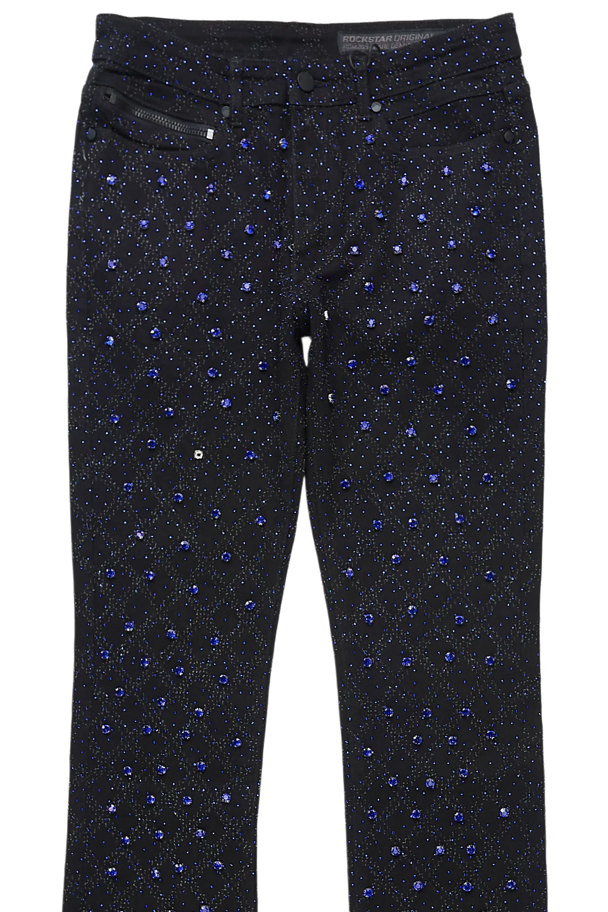 Glit Black/Royal Rhinestone Stacked Flare Jean - Image 8