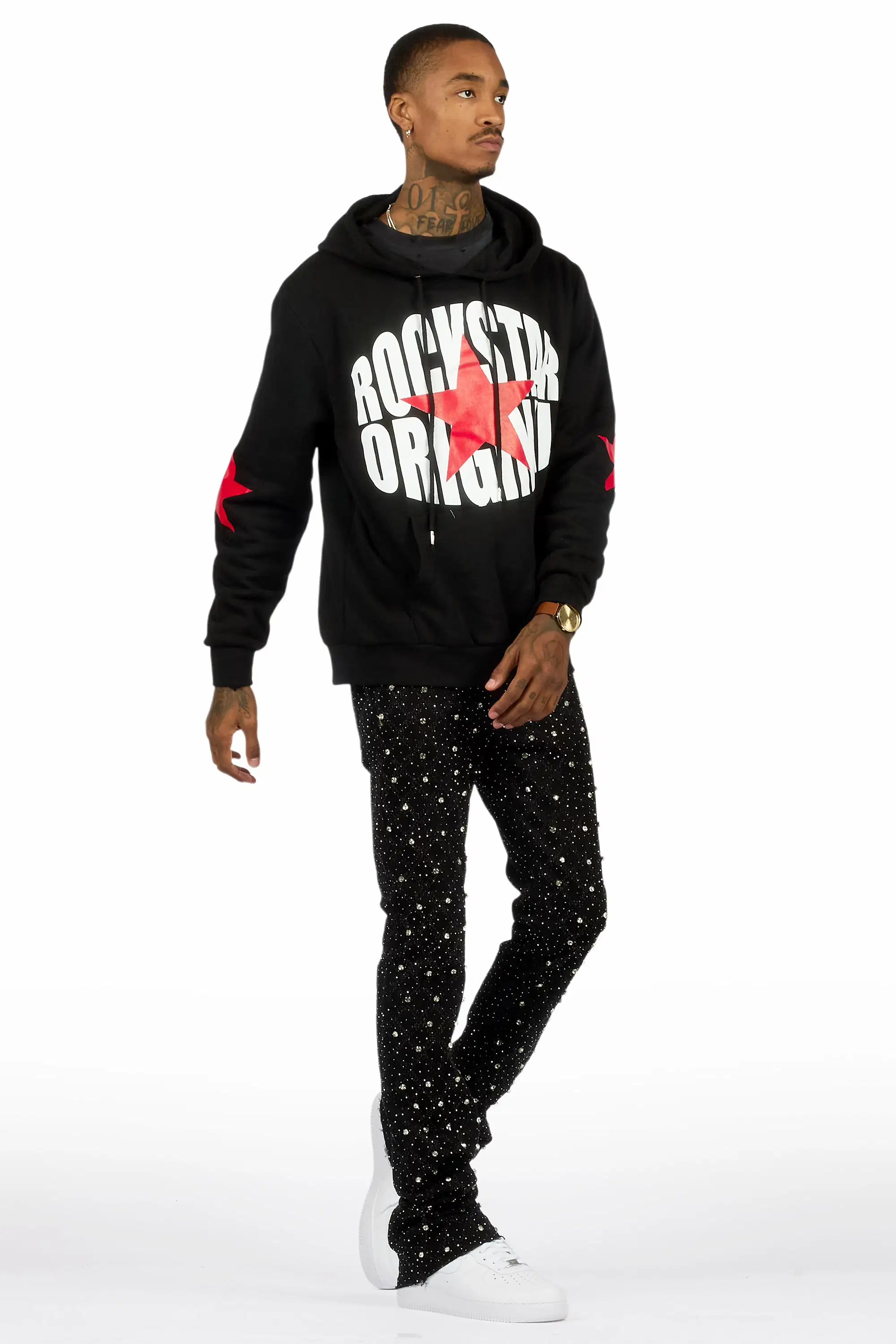 Glit Black/Silver Rhinestone Stacked Flare Jean - Image 4