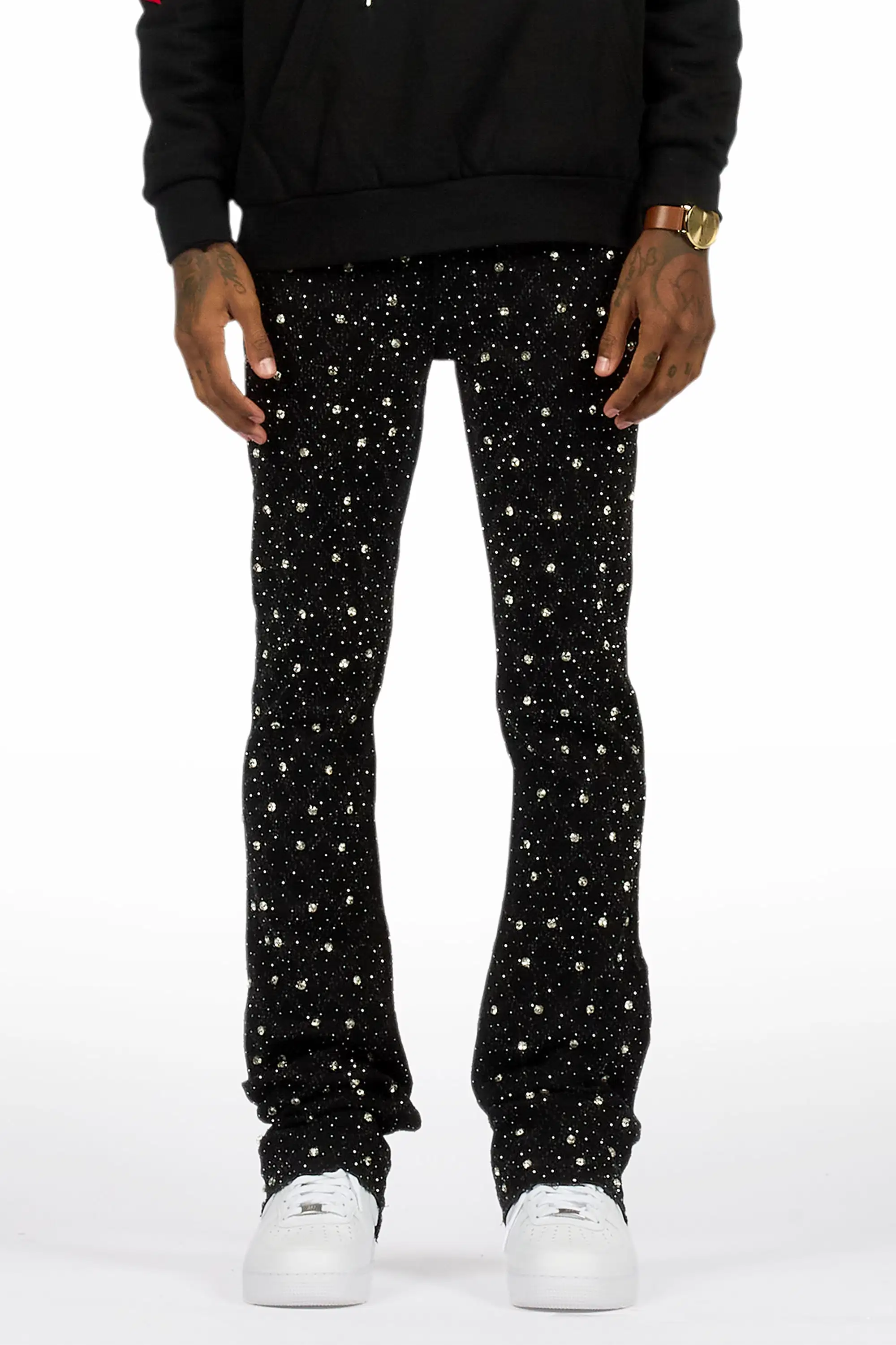 Glit Black/Silver Rhinestone Stacked Flare Jean - Image 9