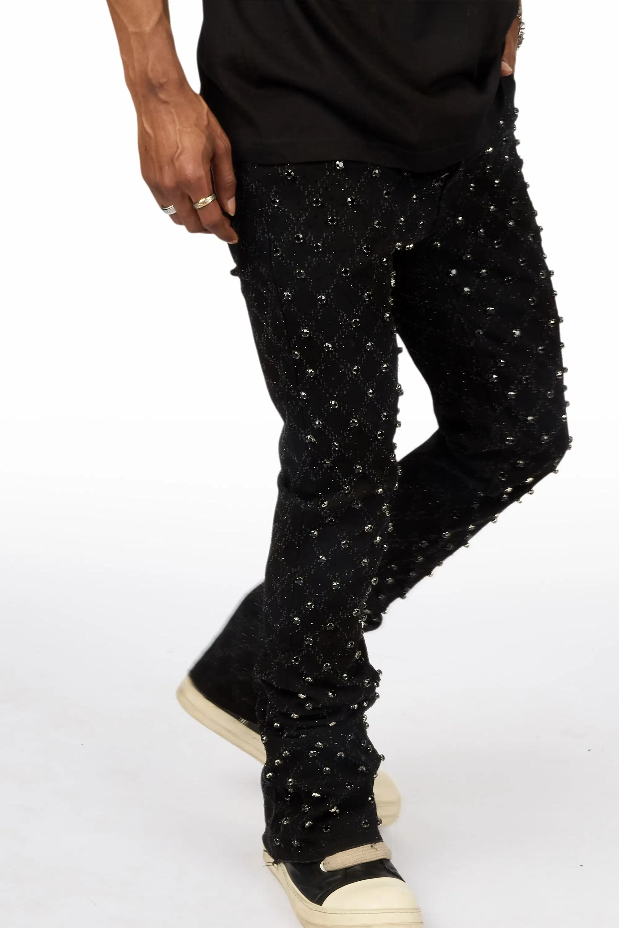 Glit Black Rhinestone Stacked Flare Jean - Image 3