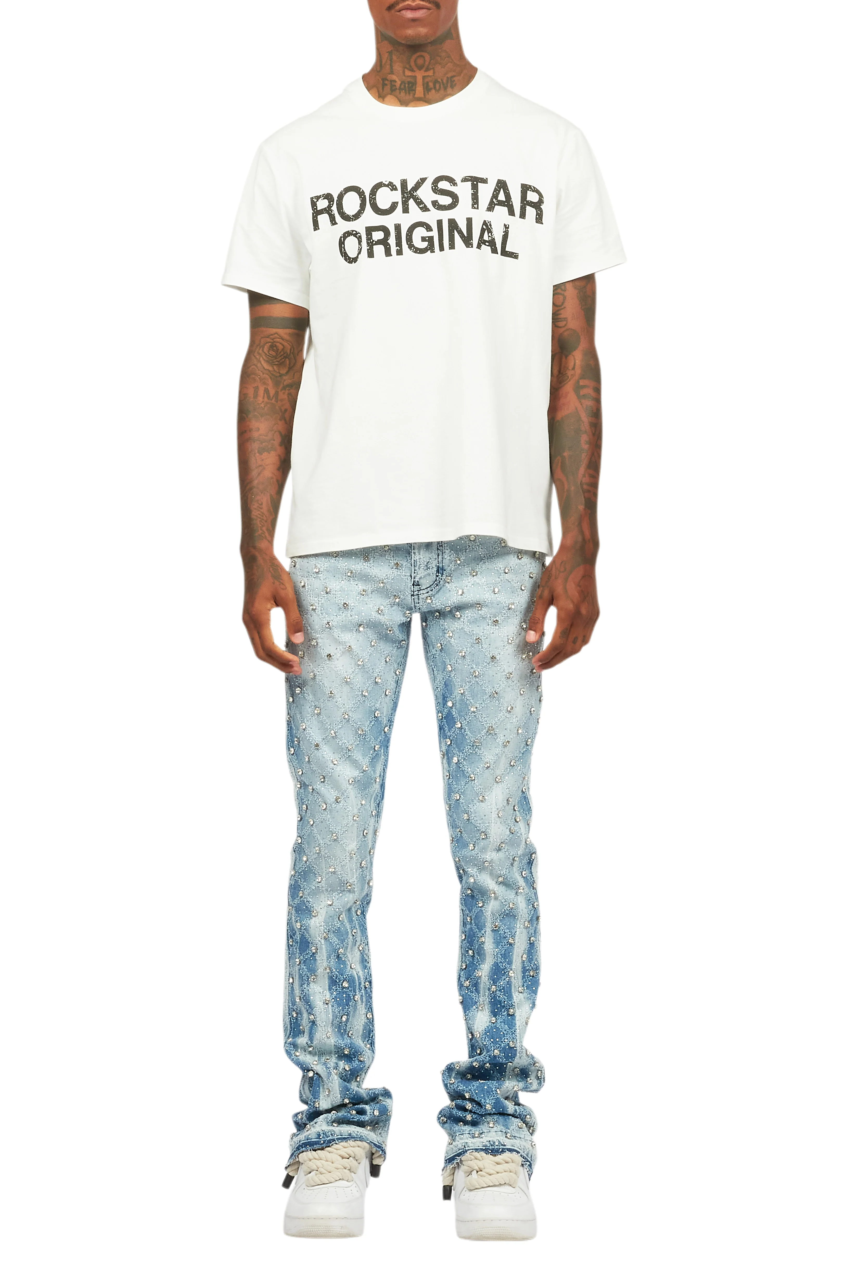 Glit Blue Rhinestone Stacked Flare Jean - Image 11
