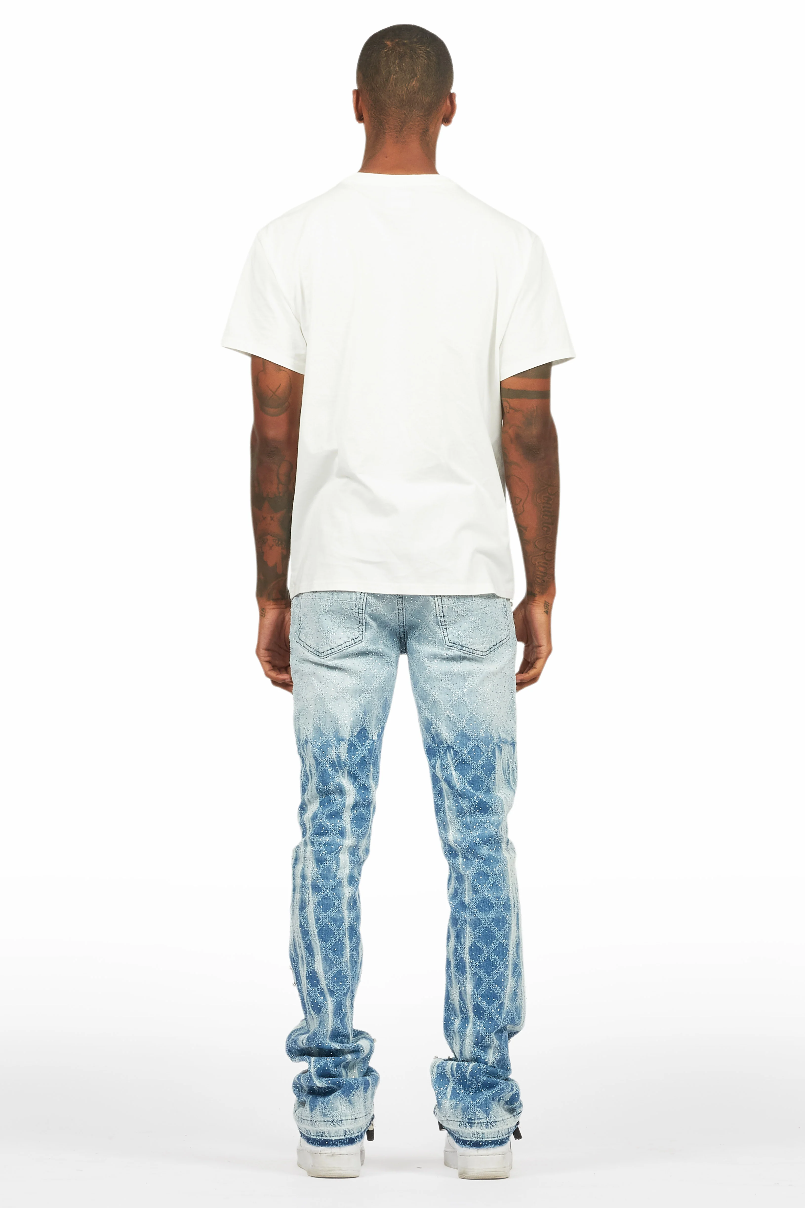 Glit Blue Rhinestone Stacked Flare Jean - Image 5