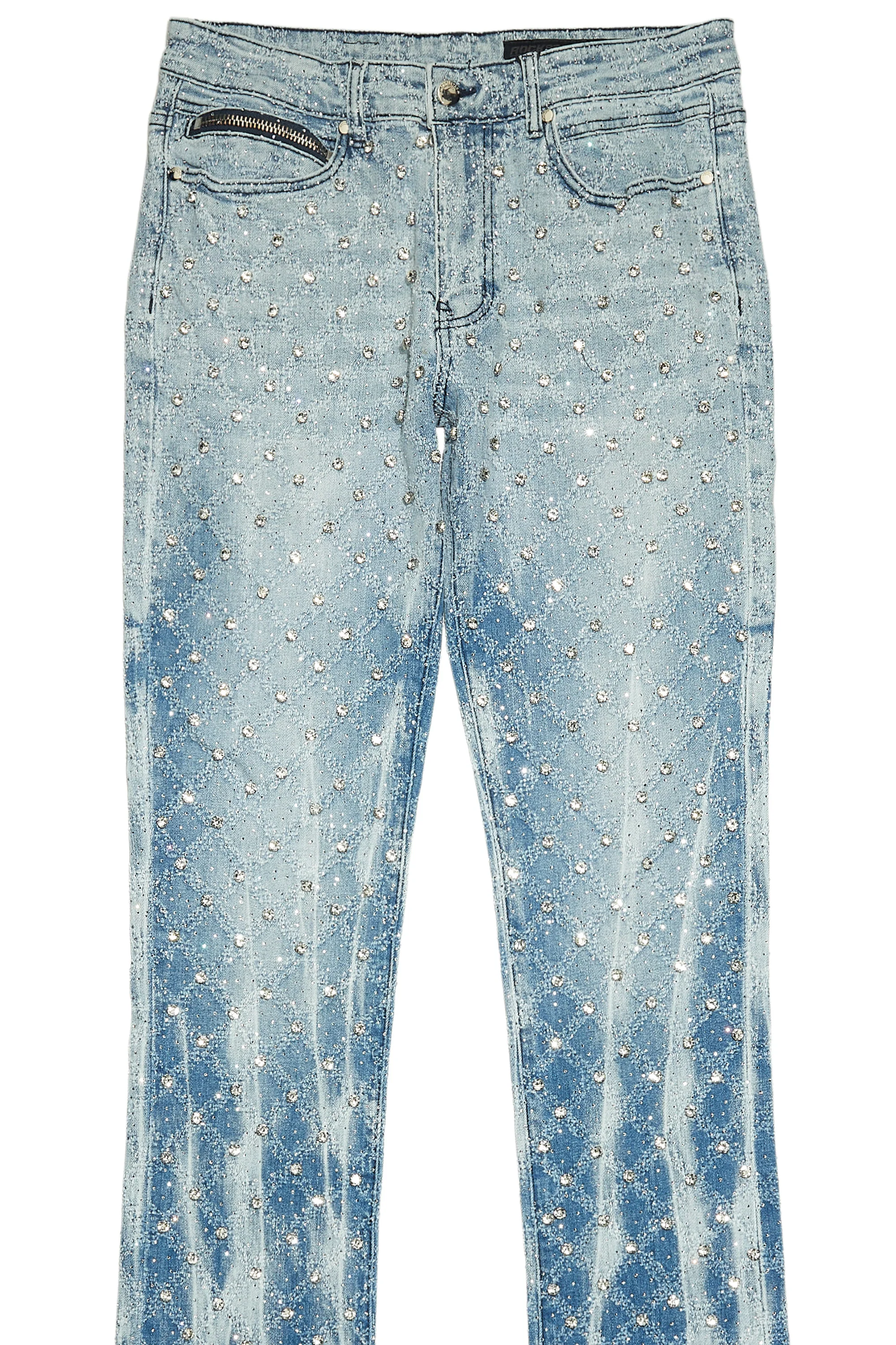 Glit Blue Rhinestone Stacked Flare Jean - Image 9