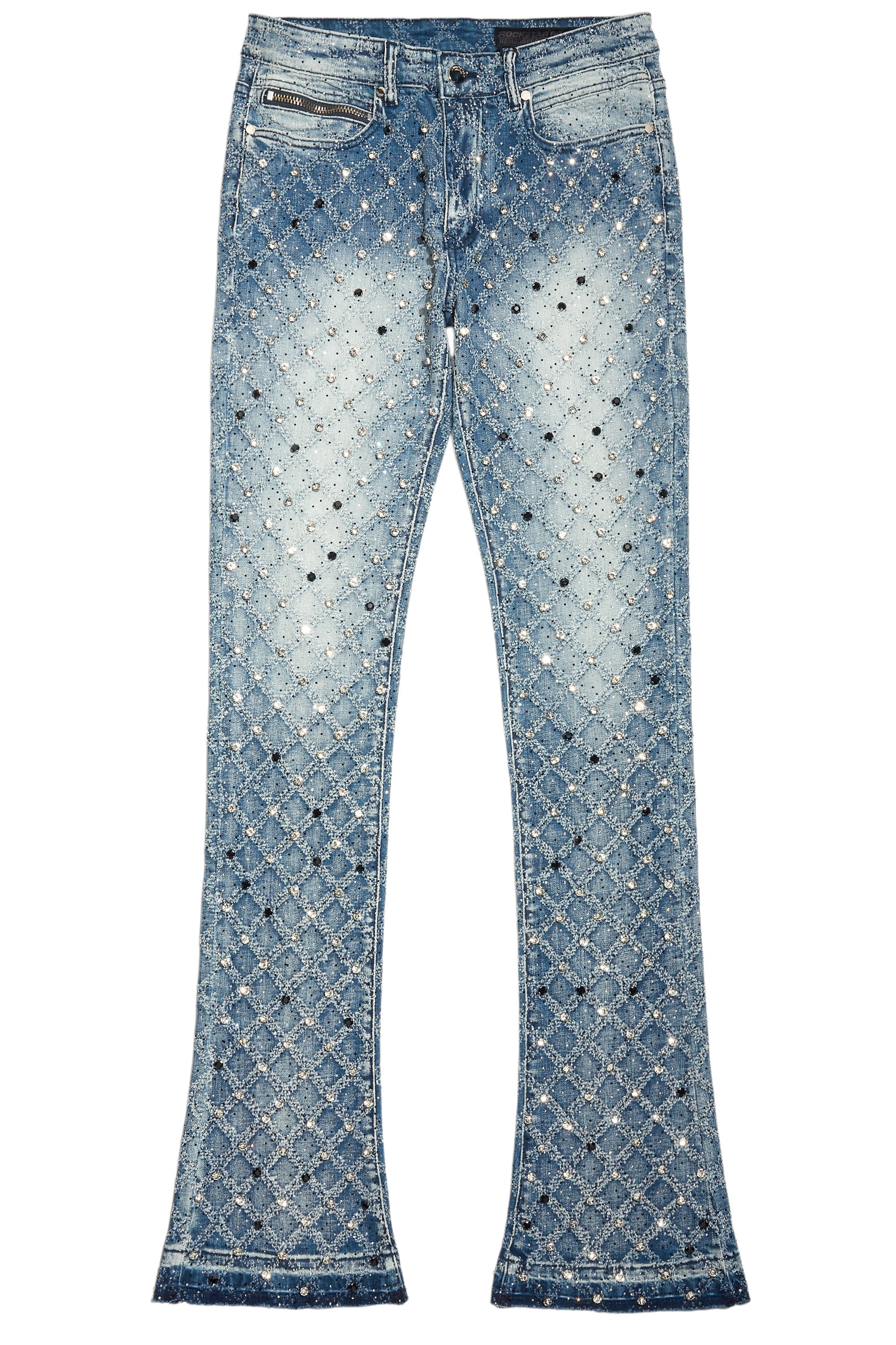 Glit Dark Blue Rhinestone Stacked Flare Jean - Image 2