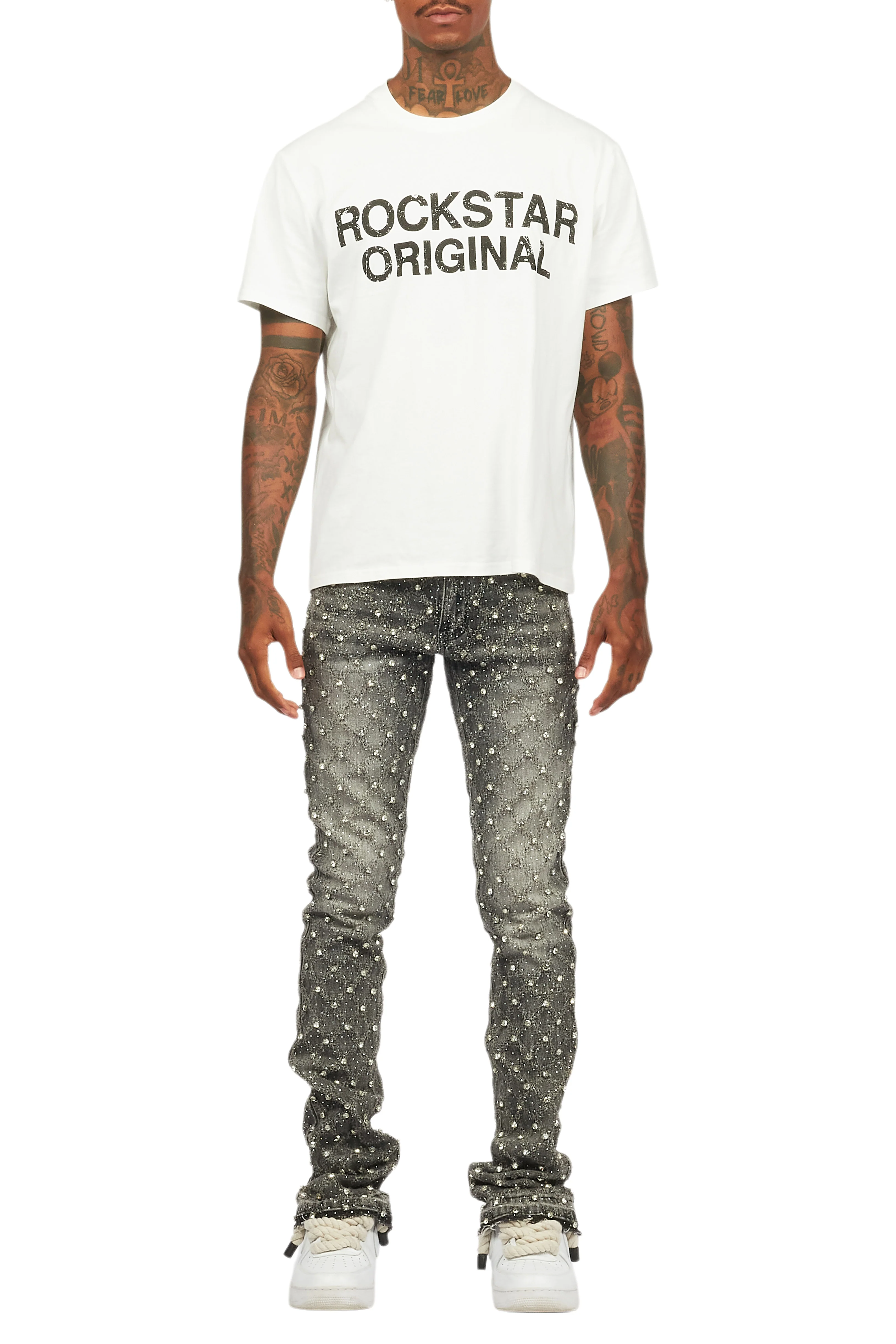Glit Grey Rhinestone Stacked Flare Jean - Image 14