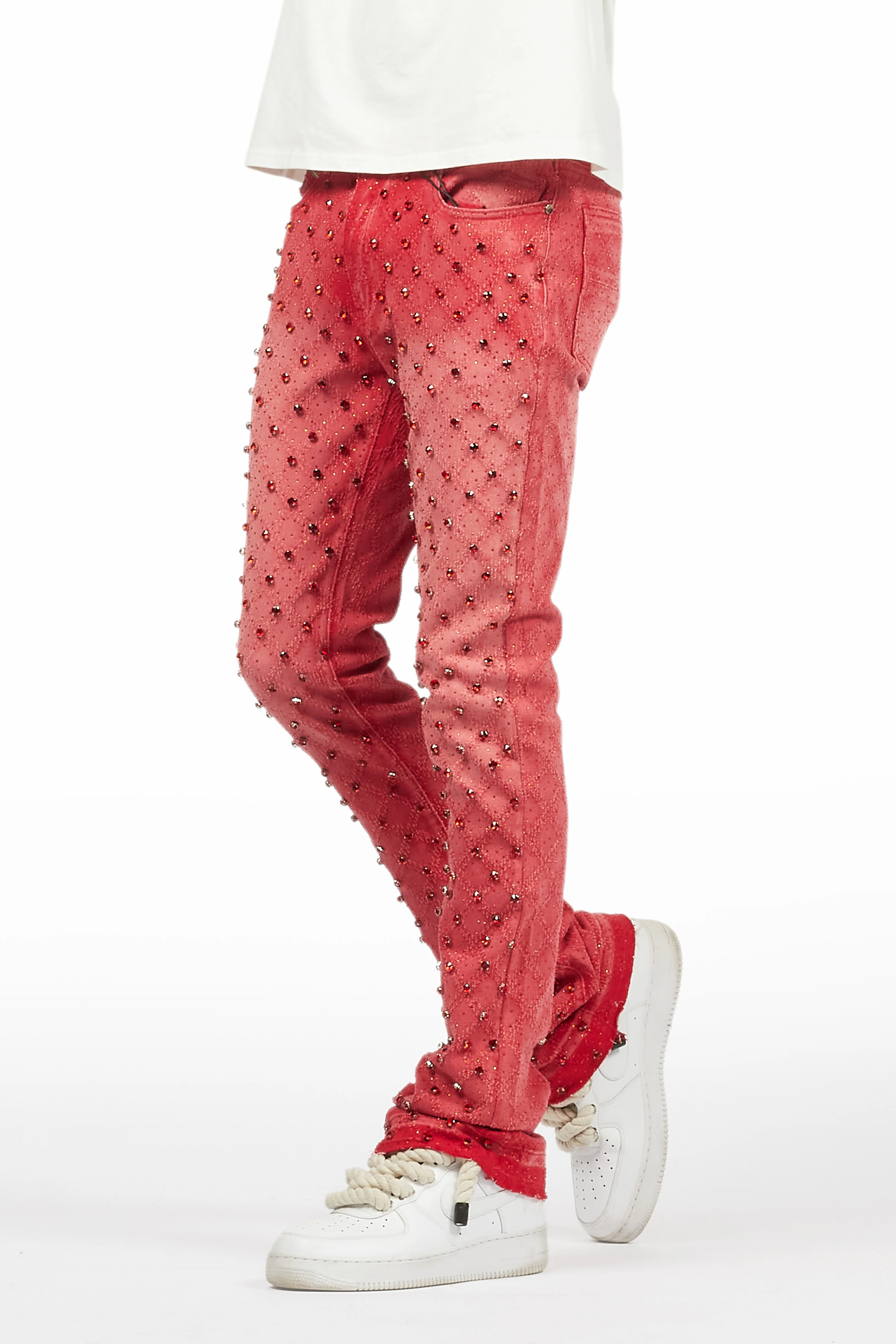 Glit Red Rhinestone Stacked Flare Jean