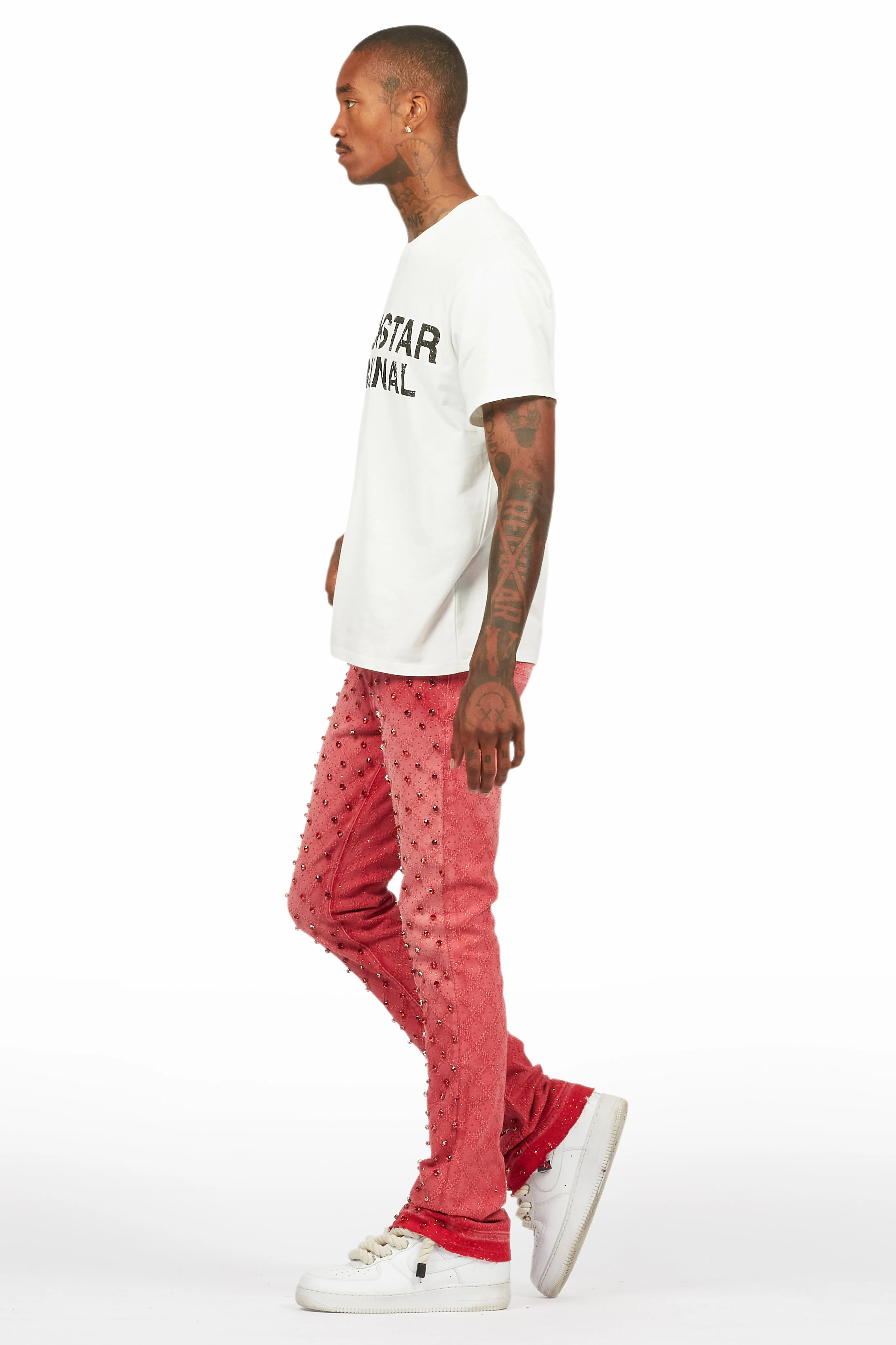 Glit Red Rhinestone Stacked Flare Jean - Image 6