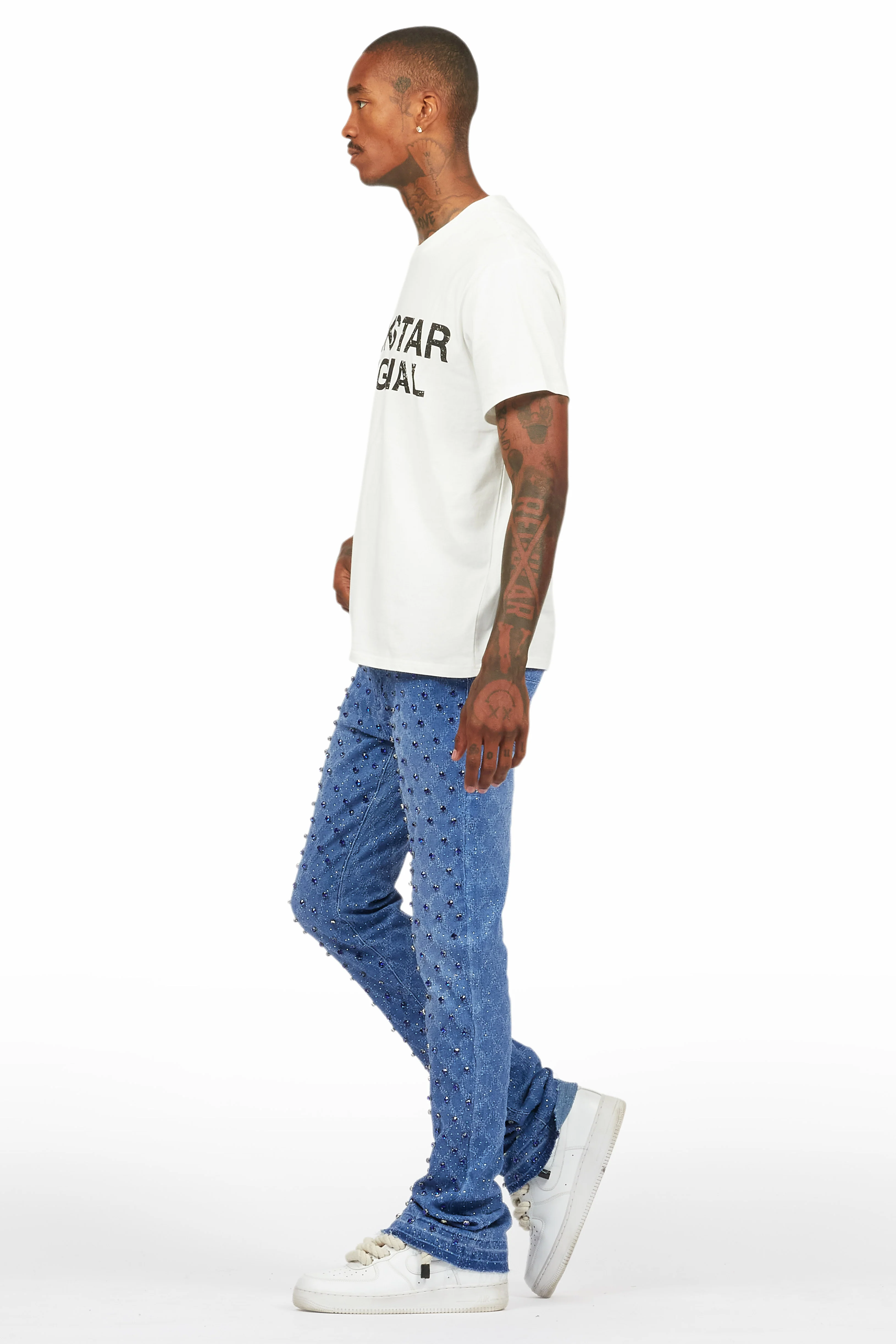 Glit Royal Blue Rhinestone Stacked Flare Jean - Image 6