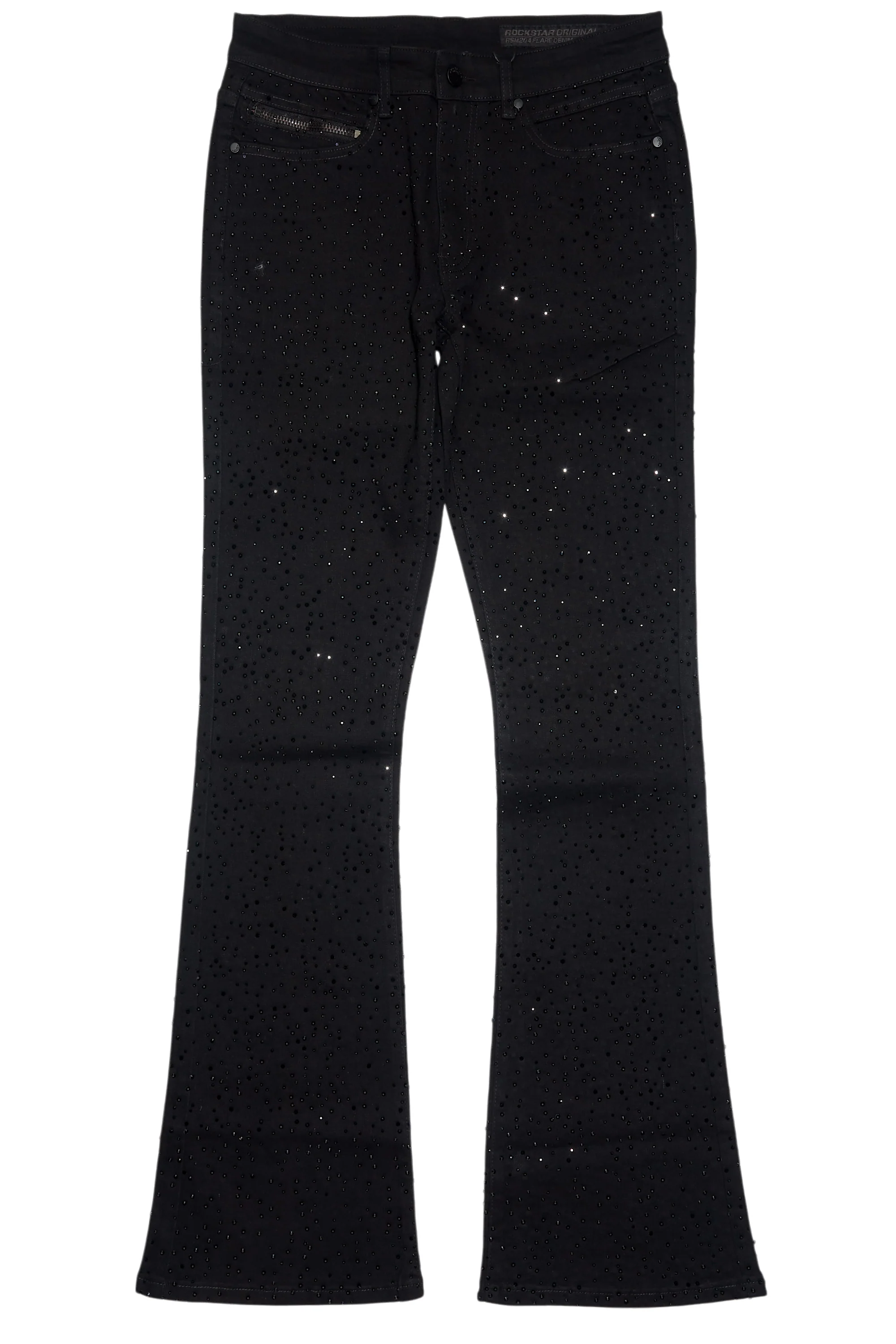 Lucki Black Rhinestone Stacked Flare Jean - Image 2