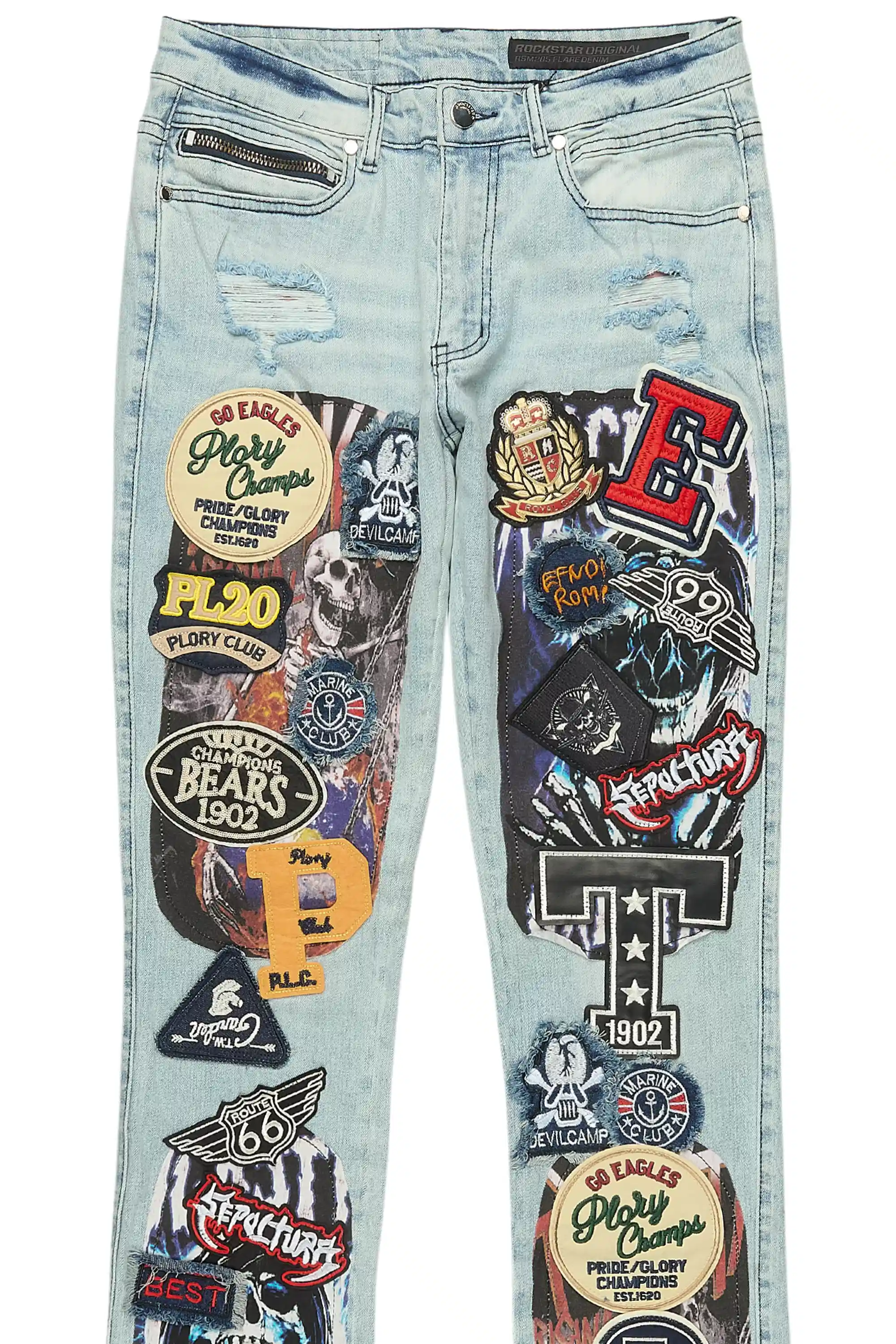 Espan Light Blue Stacked Flare Jean - Image 9