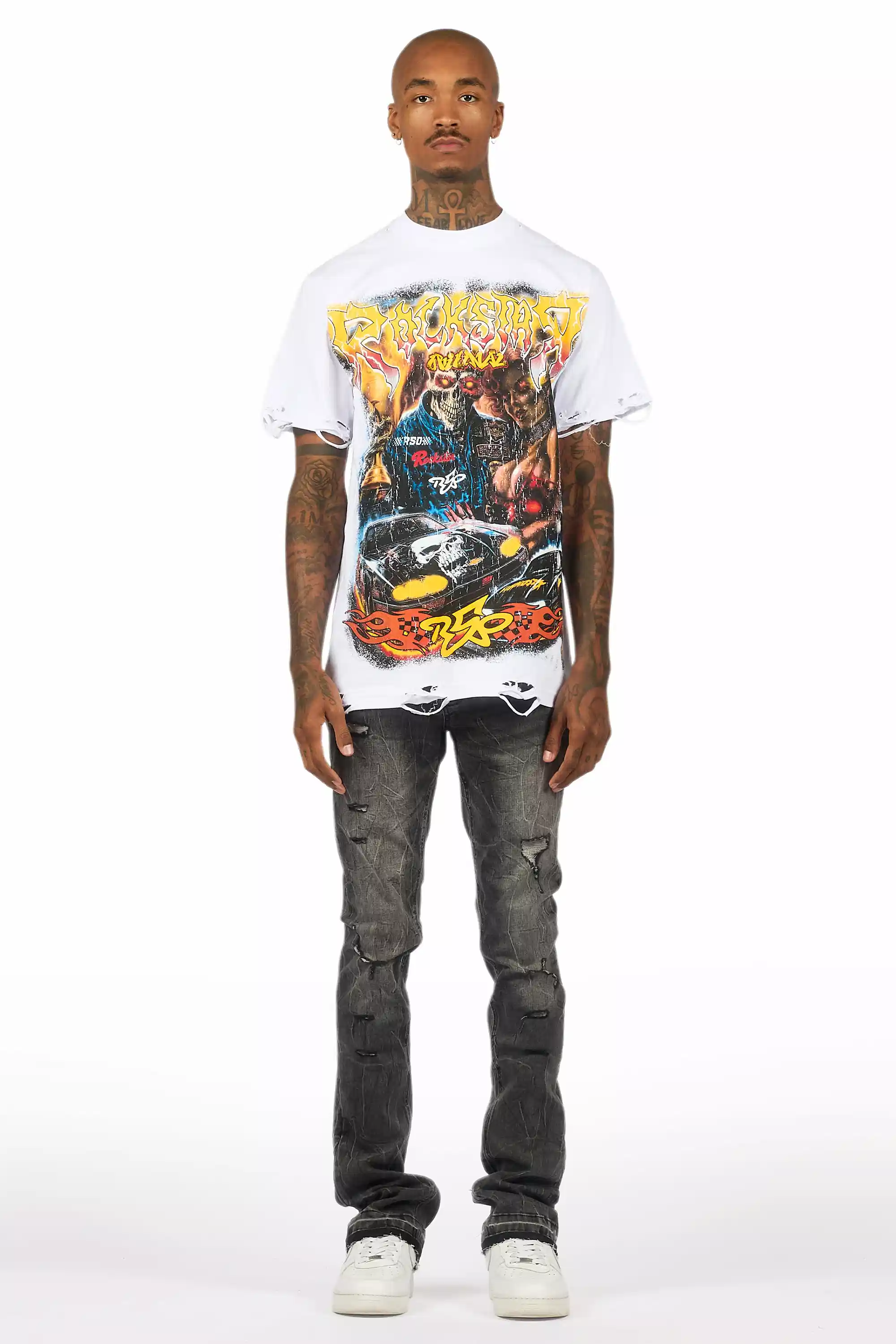 Avner Dark Grey Stacked Flare Jean - Image 3