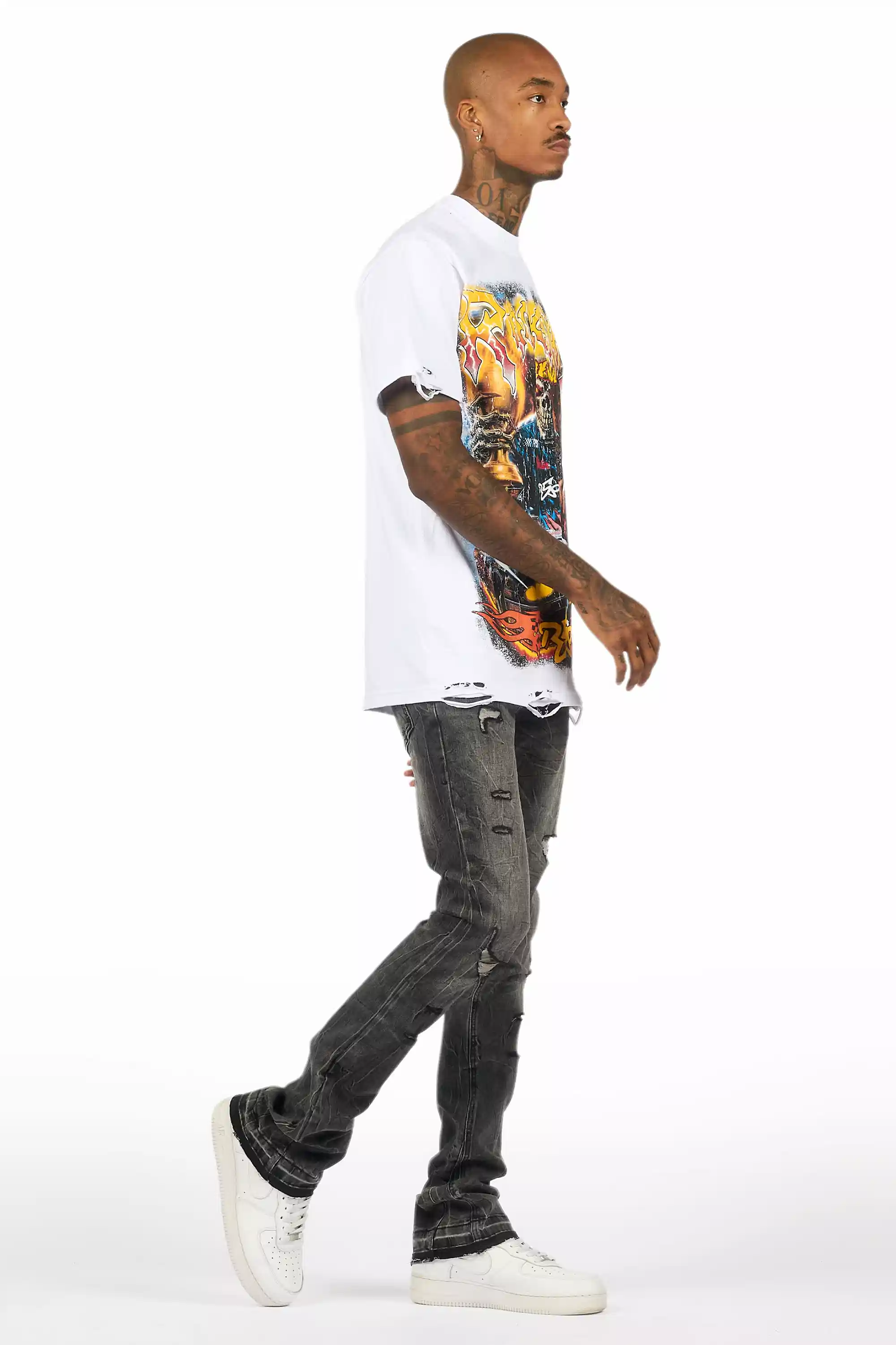 Avner Dark Grey Stacked Flare Jean - Image 4