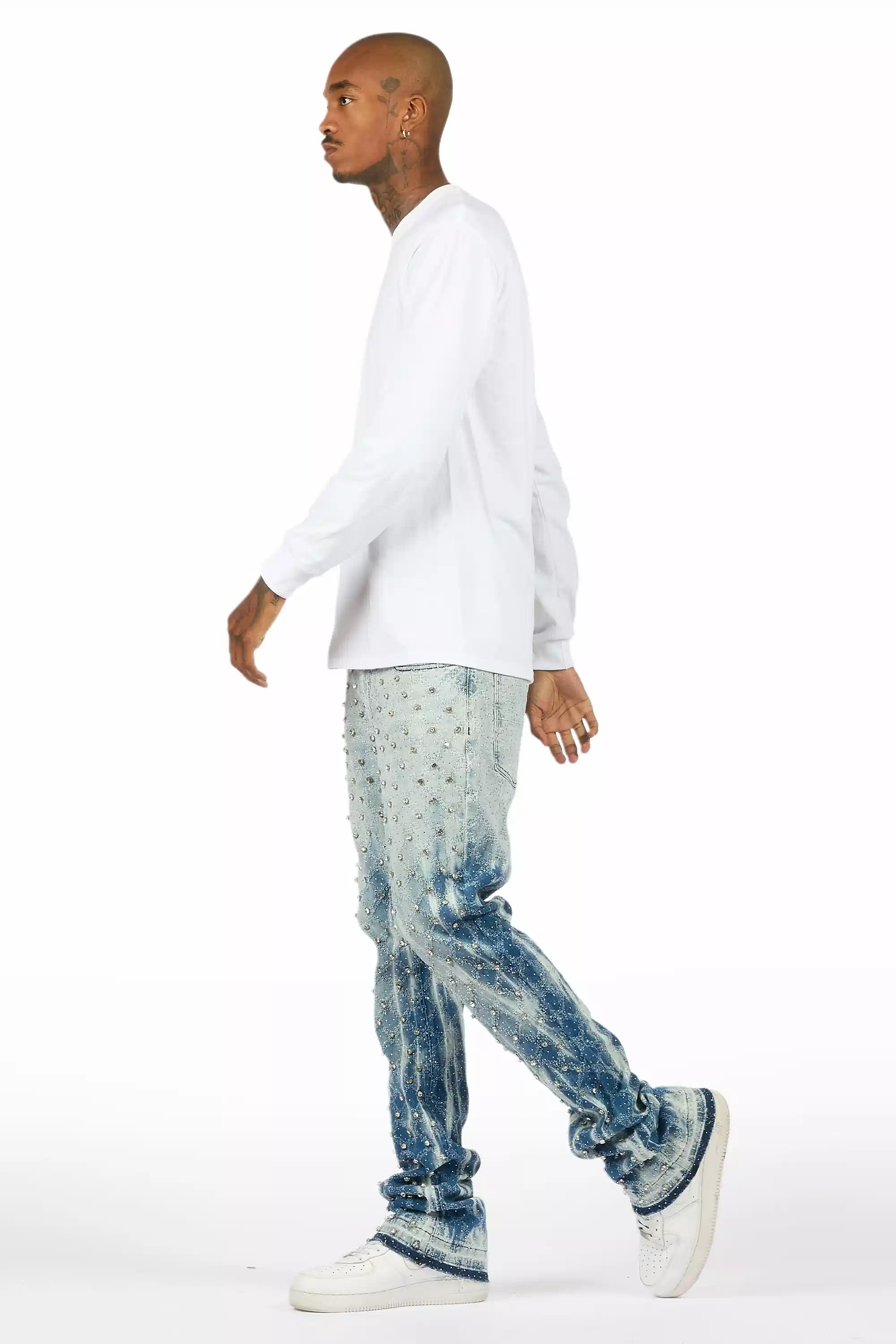Glit Blue Rhinestone Stacked Flare Jean - Image 8