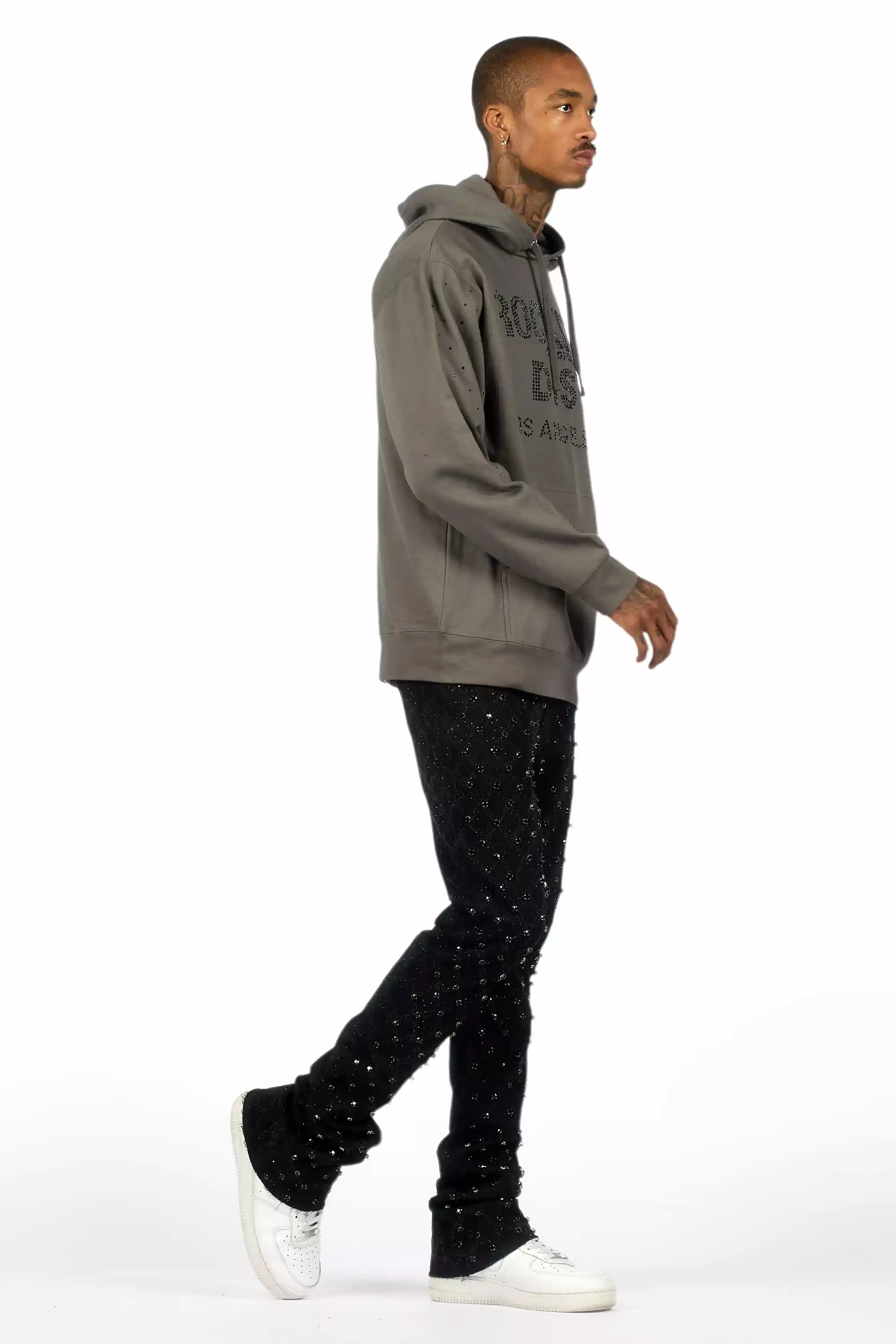Glit Jet Black Rhinestone Stacked Flare Jean - Image 4