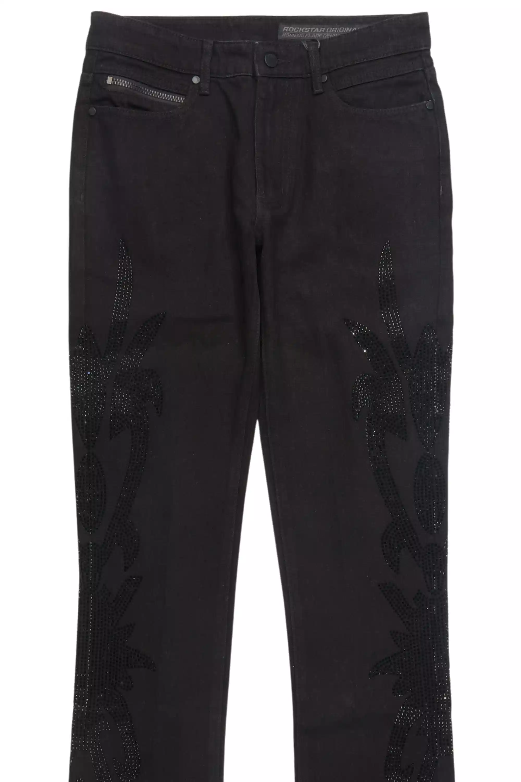 Shamaz Rhinestone Black Stacked Flare Jean - Image 8