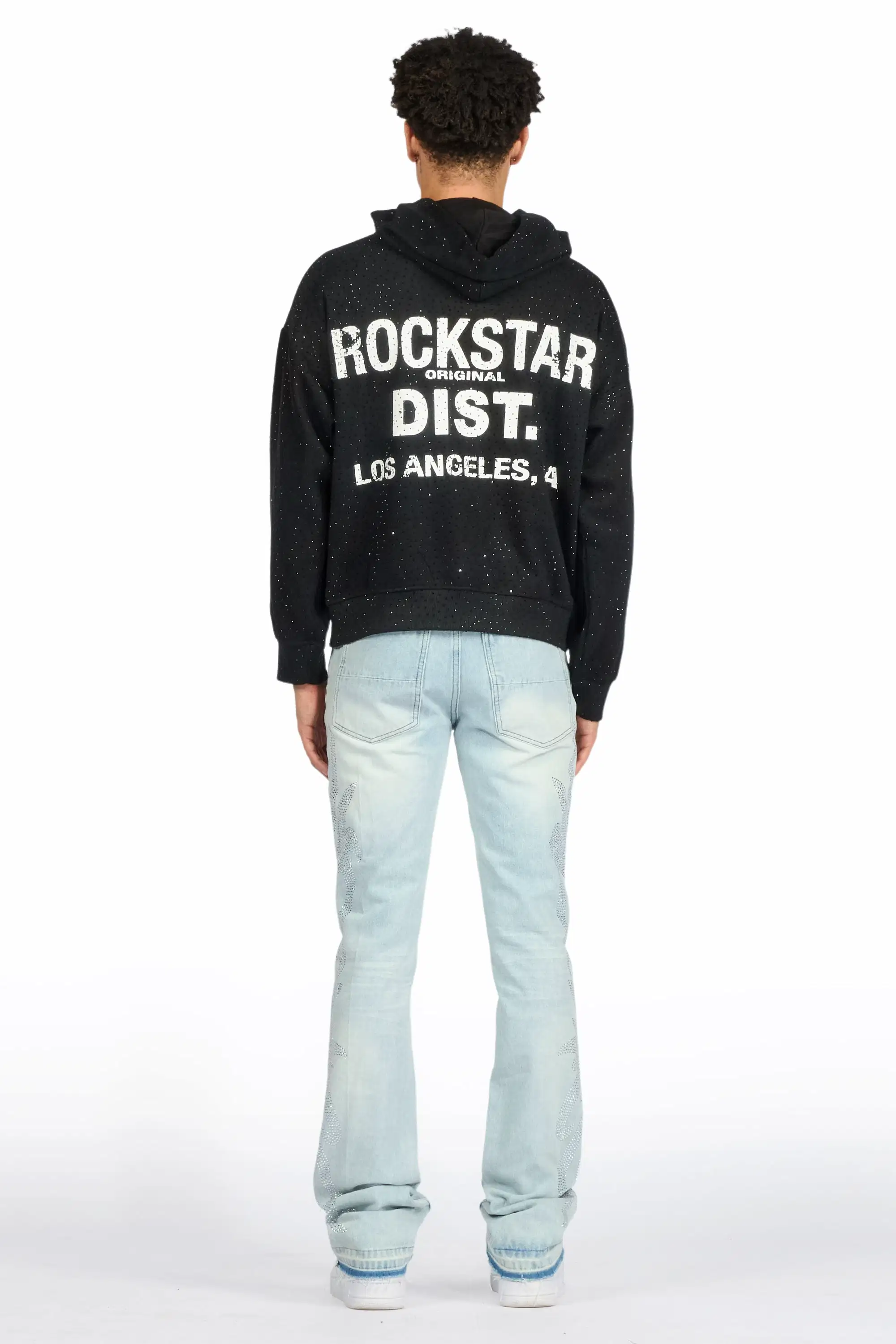 Shamaz Rhinestone Light Blue Stacked Flare Jean - Image 6