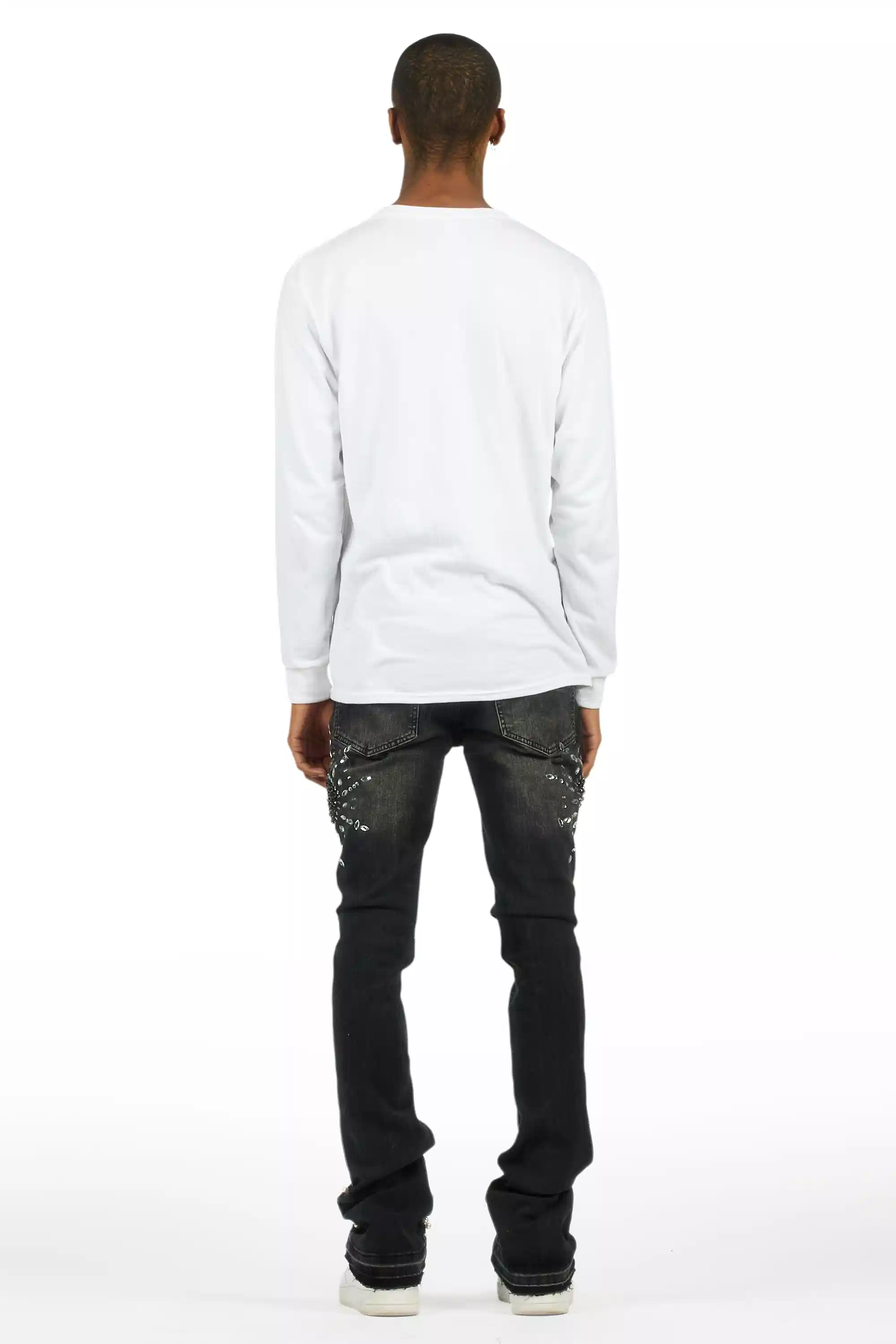 Tryst Dark Grey Rhinestone Stacked Flare Jean - Image 8