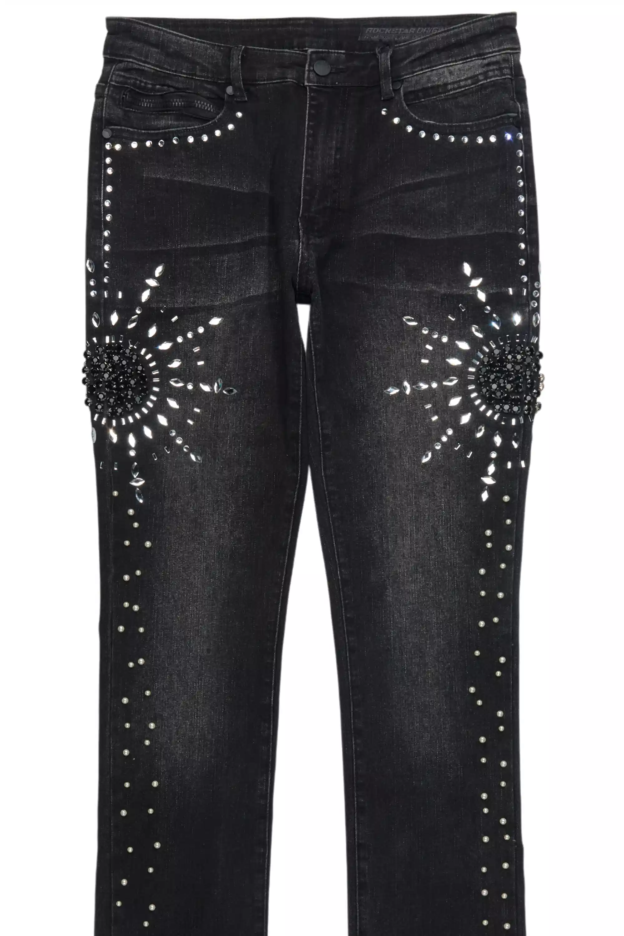 Tryst Dark Grey Rhinestone Stacked Flare Jean - Image 9