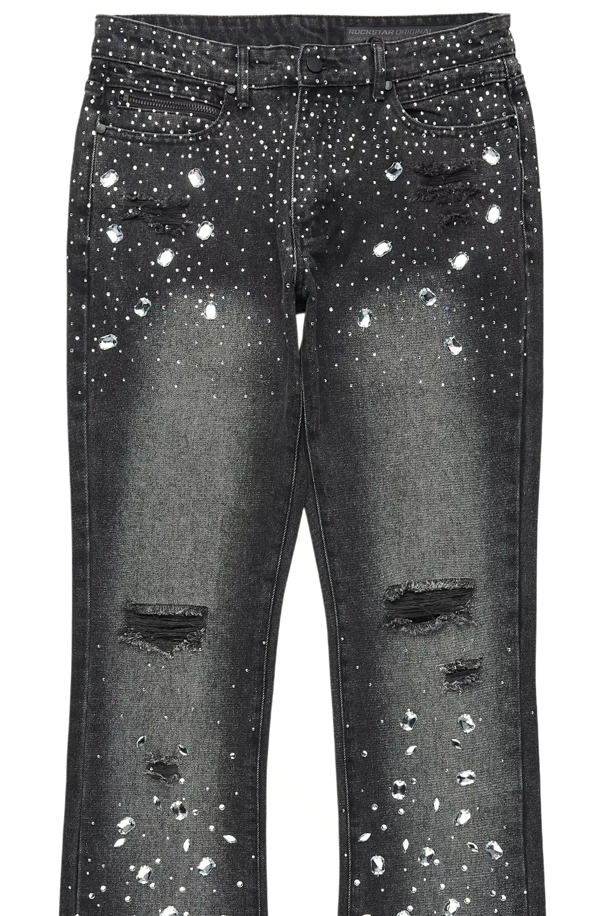Glanz Dark Grey Rhinestone Stacked Flare Jean - Image 7