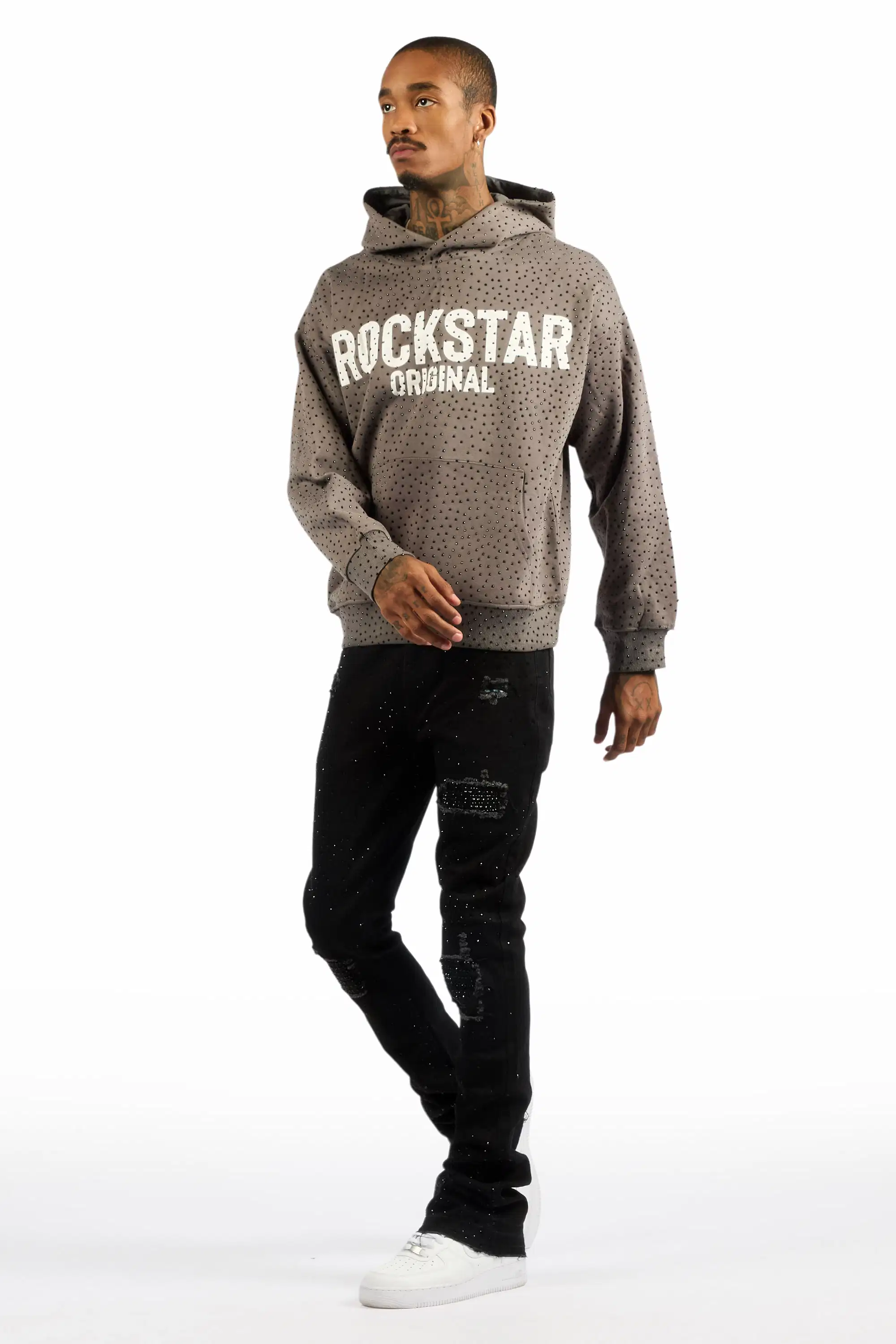 Prism Black/Black Rhinestone Stacked Flare Jean - Image 6
