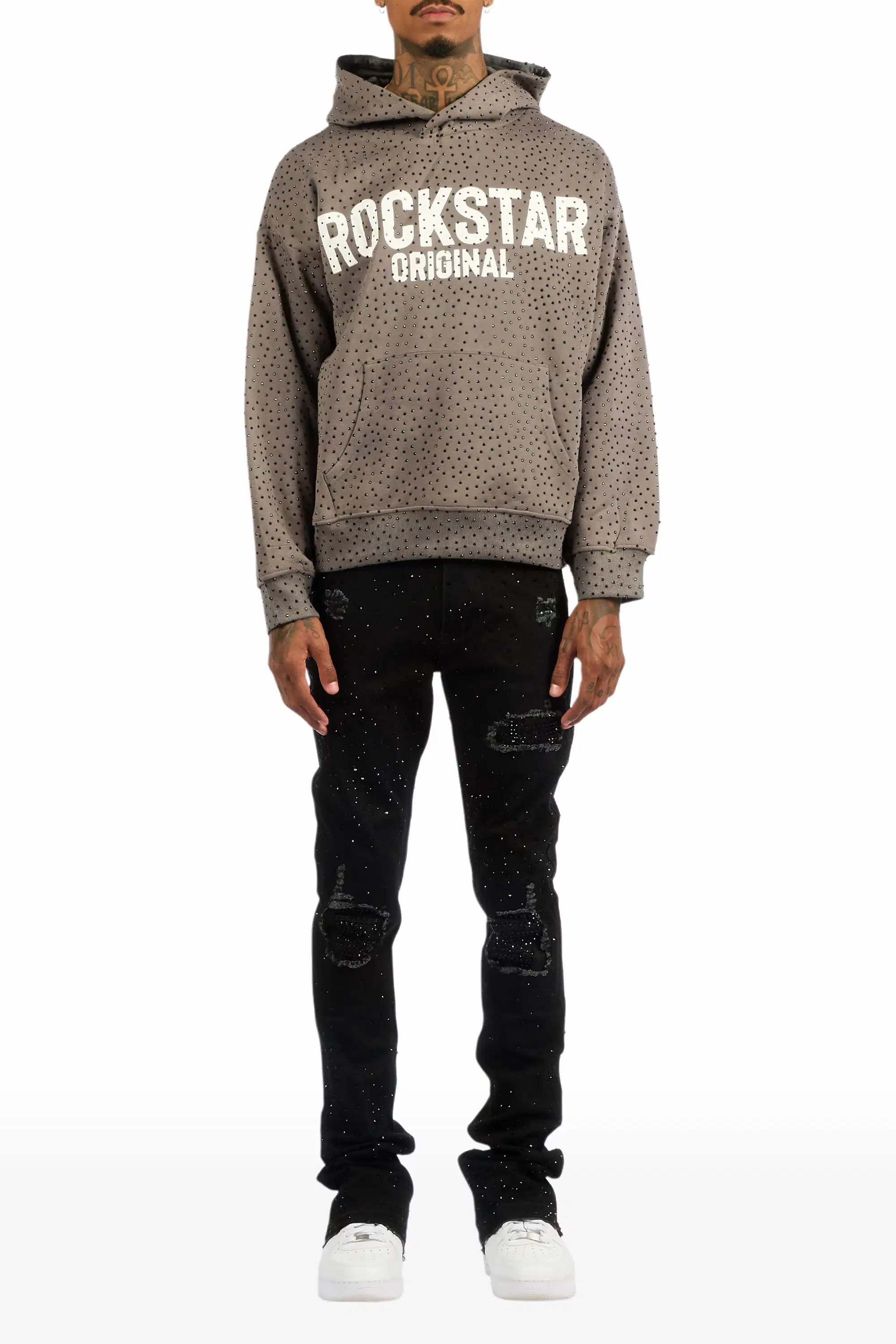 Prism Black/Black Rhinestone Stacked Flare Jean - Image 9