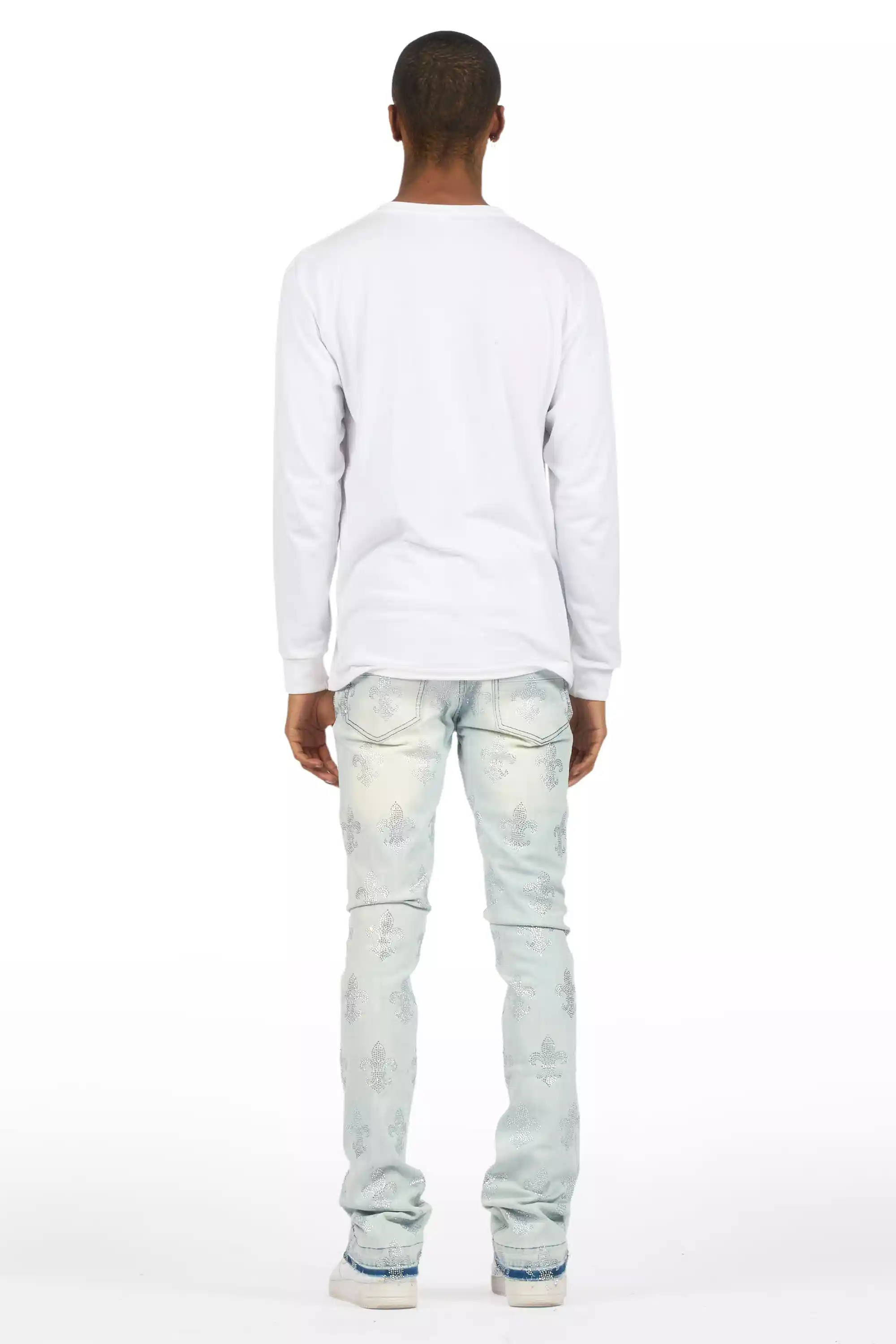 Shyne Light Blue Rhinestone Stacked Flare Jean - Image 9