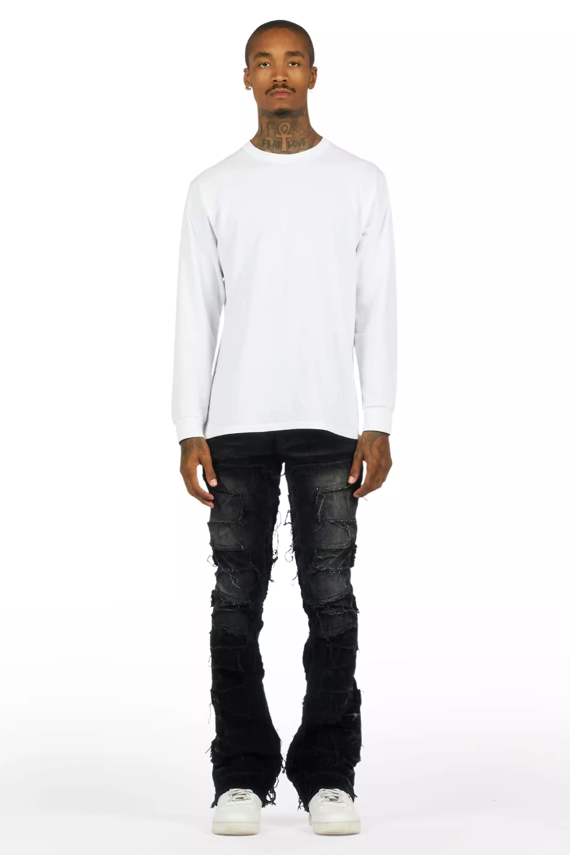 Shake Black Stacked Flare Corduroy Pant - Image 3