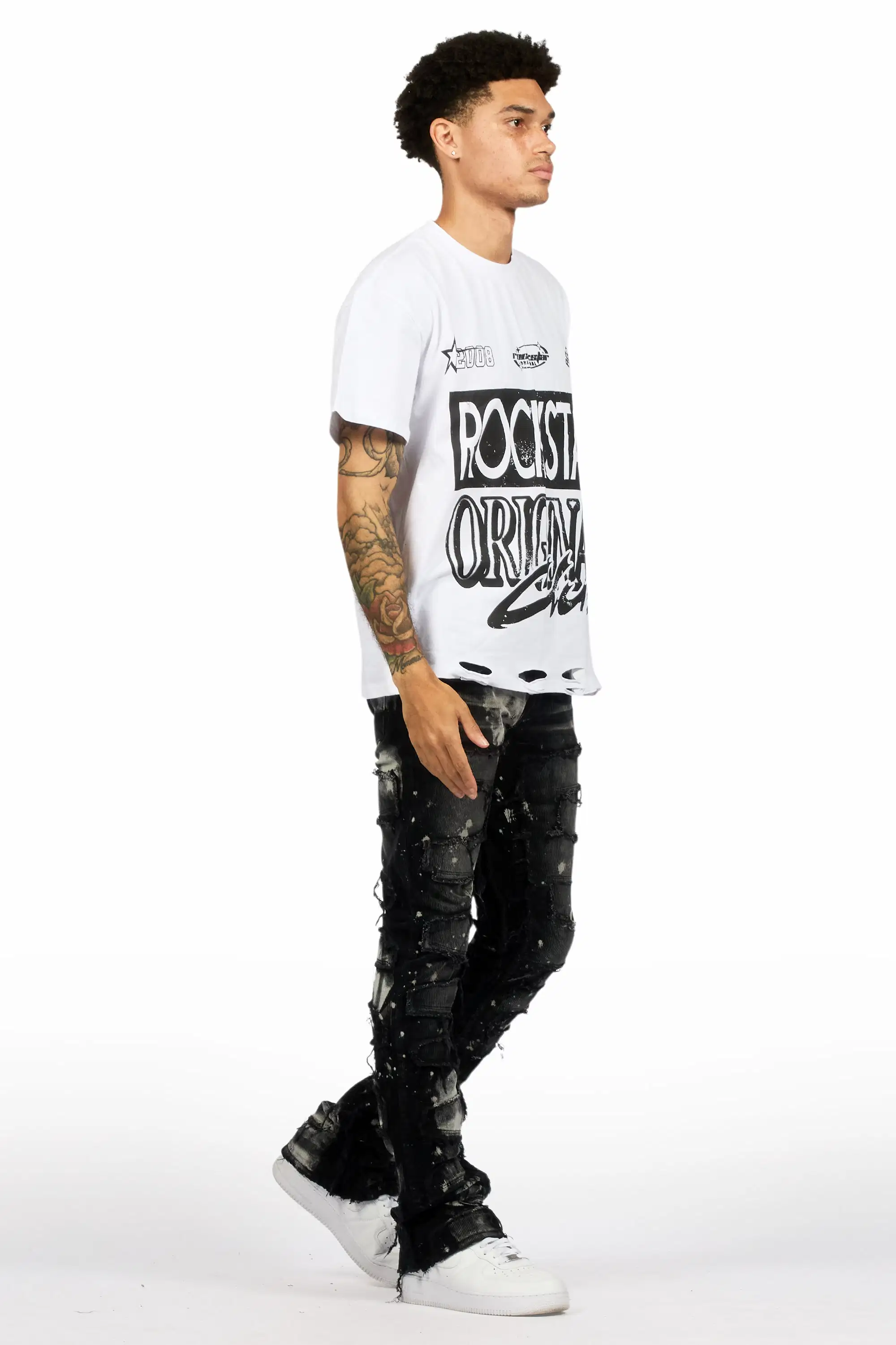Shake Black/White Stacked Flare Corduroy Pant - Image 4