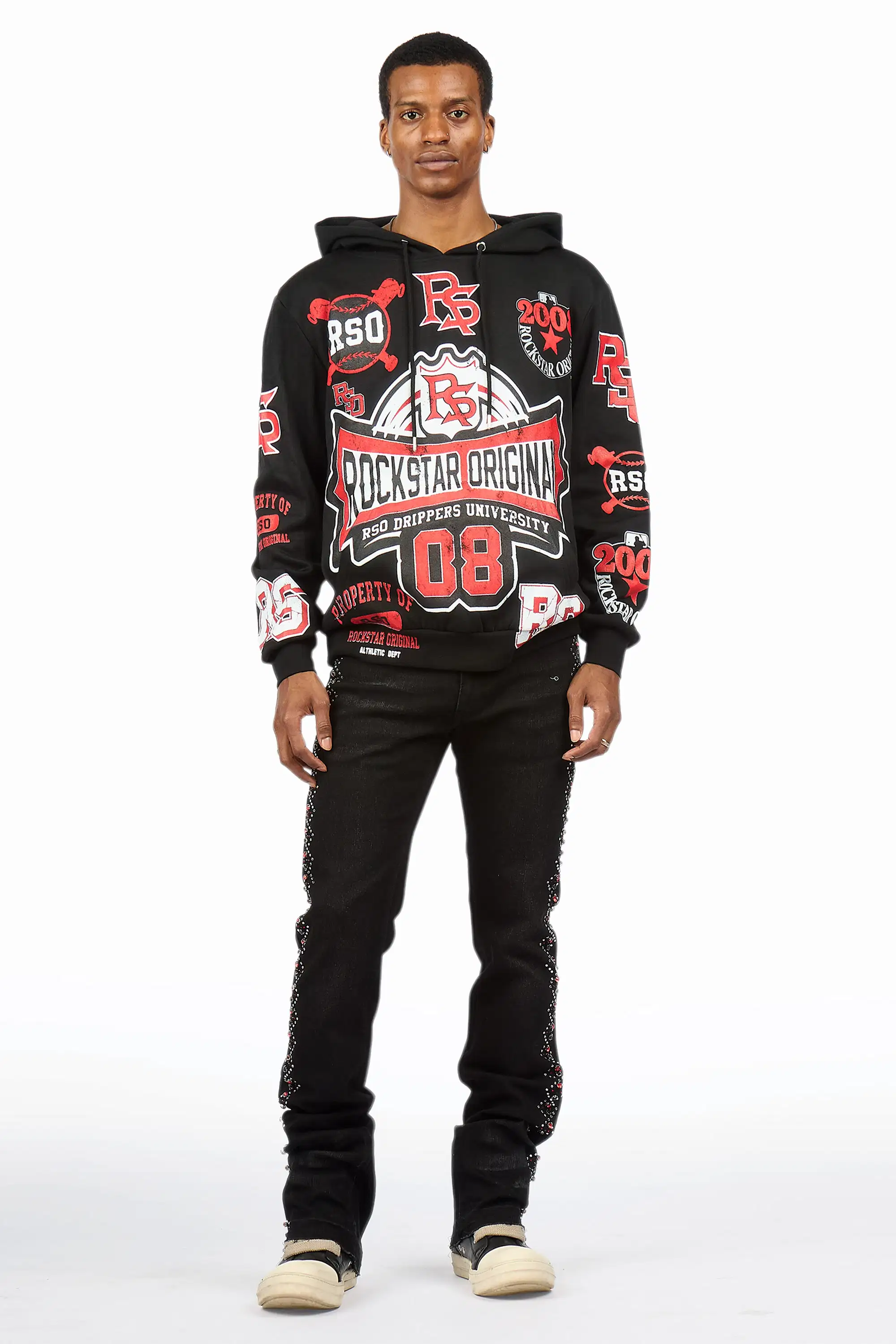 Ozi Rhinestone Dark Grey Stacked Flare Jean - Image 4