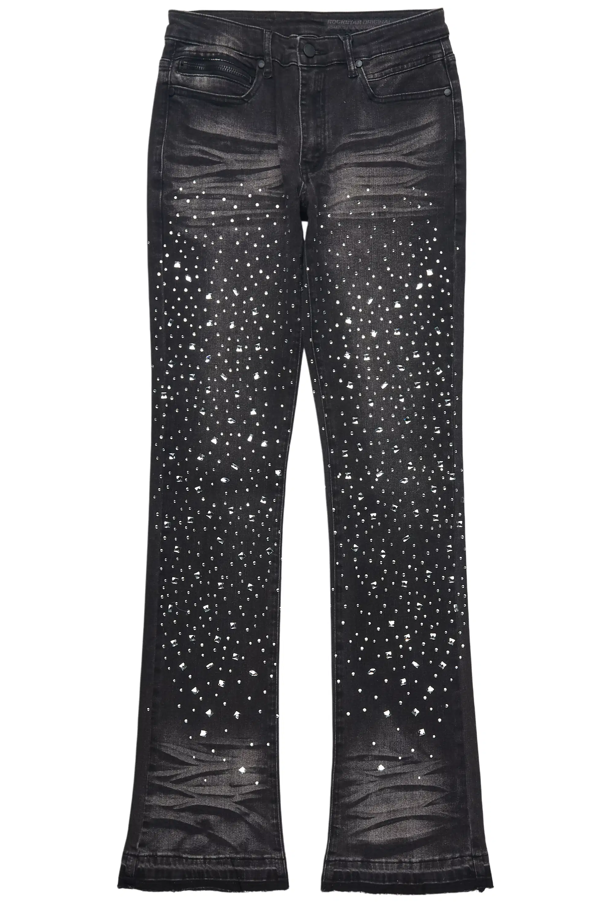 Twinkle Dark Grey Rhinestone Stacked Flare Jean - Image 7