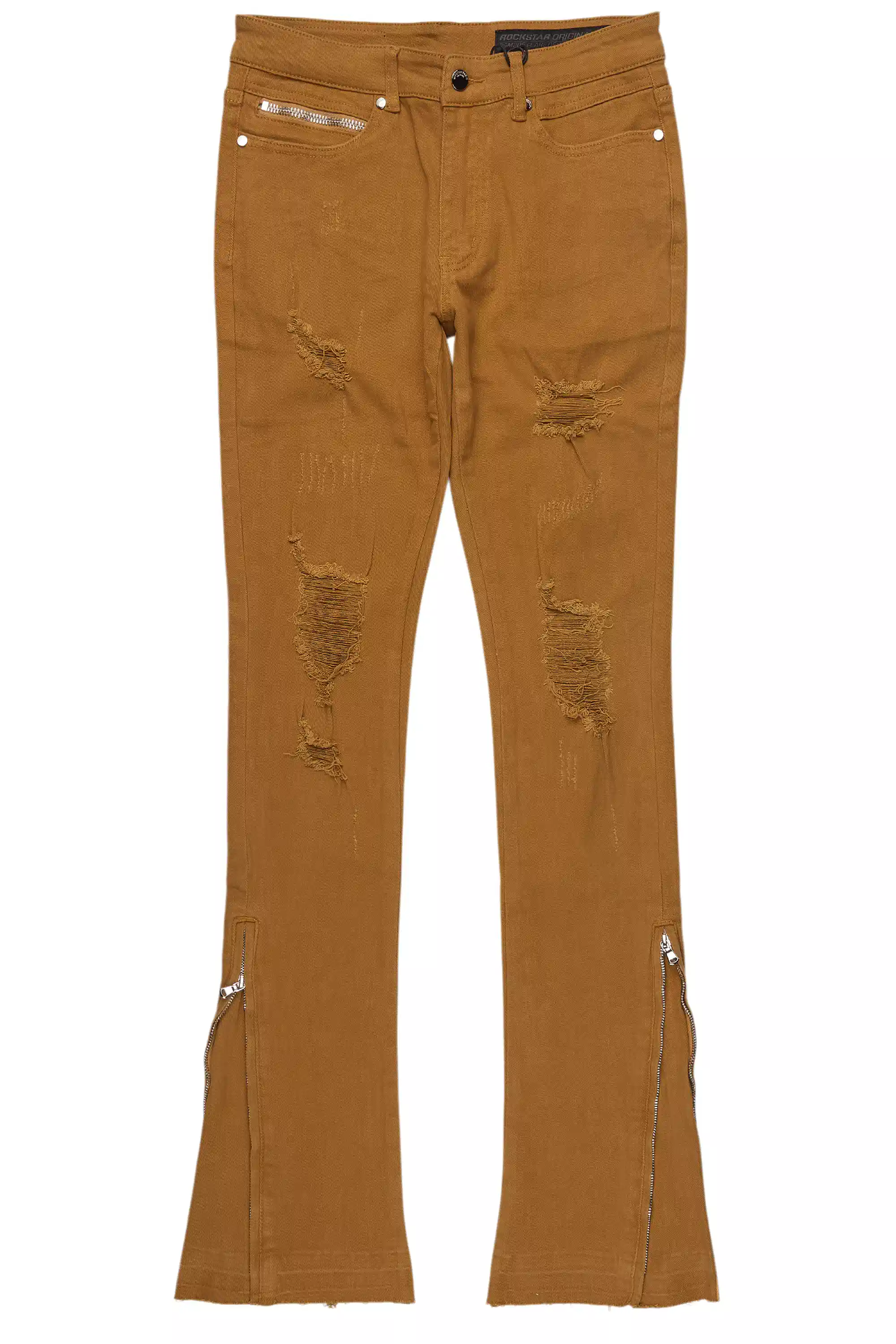 Jaymes Beige Stacked Flare Jean - Image 2