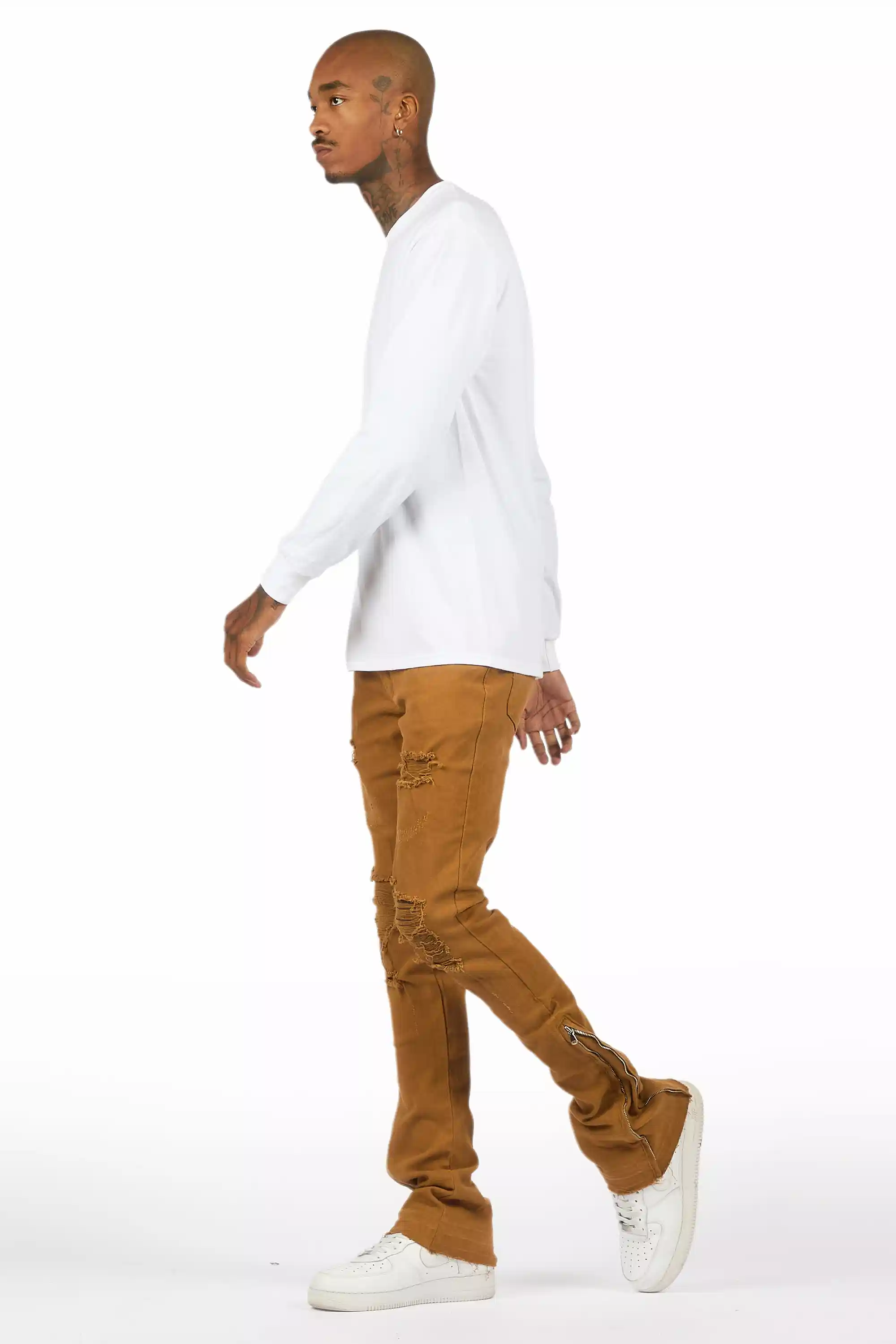 Jaymes Beige Stacked Flare Jean - Image 8