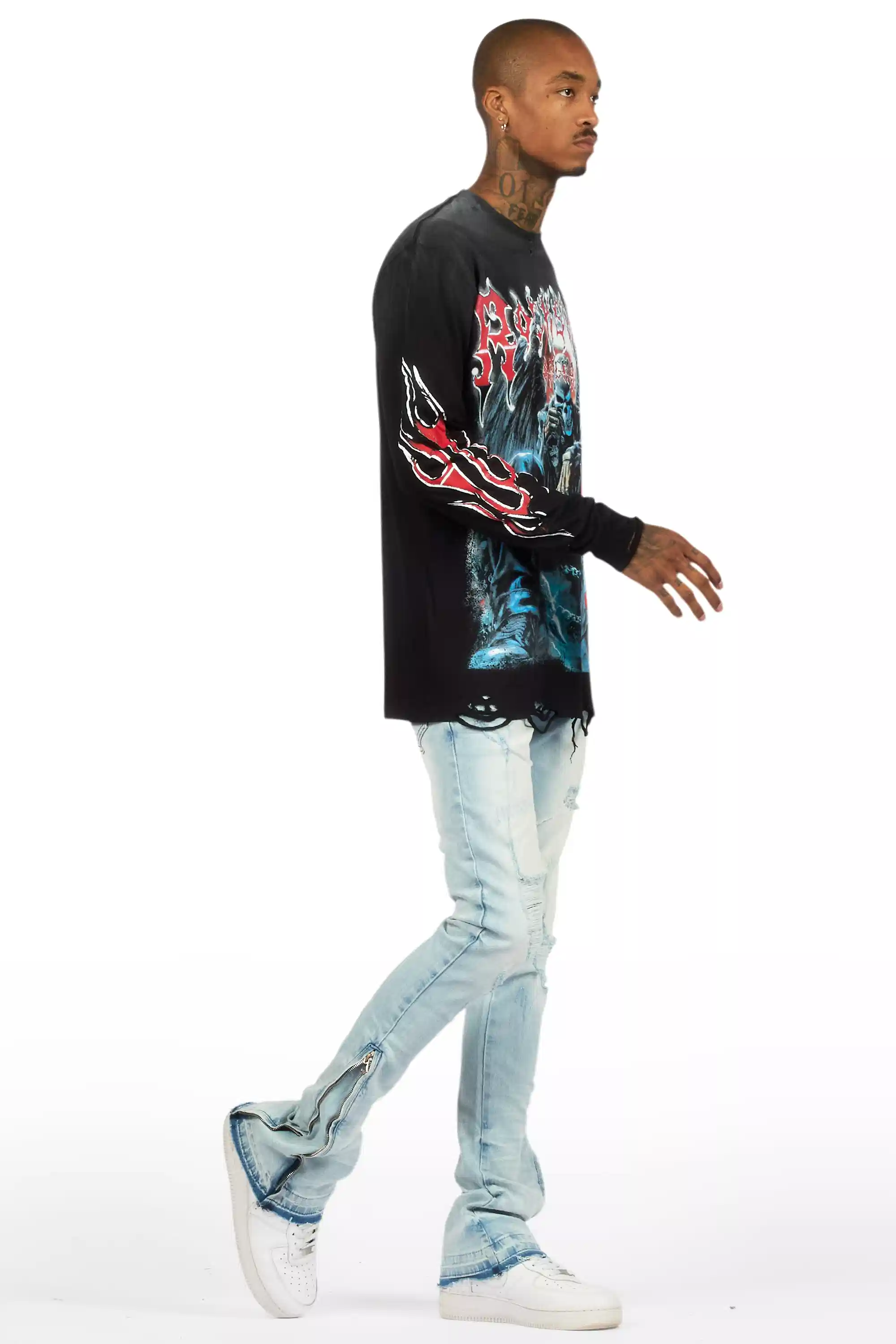 Jaymes Light Blue Stacked Flare Jean - Image 4