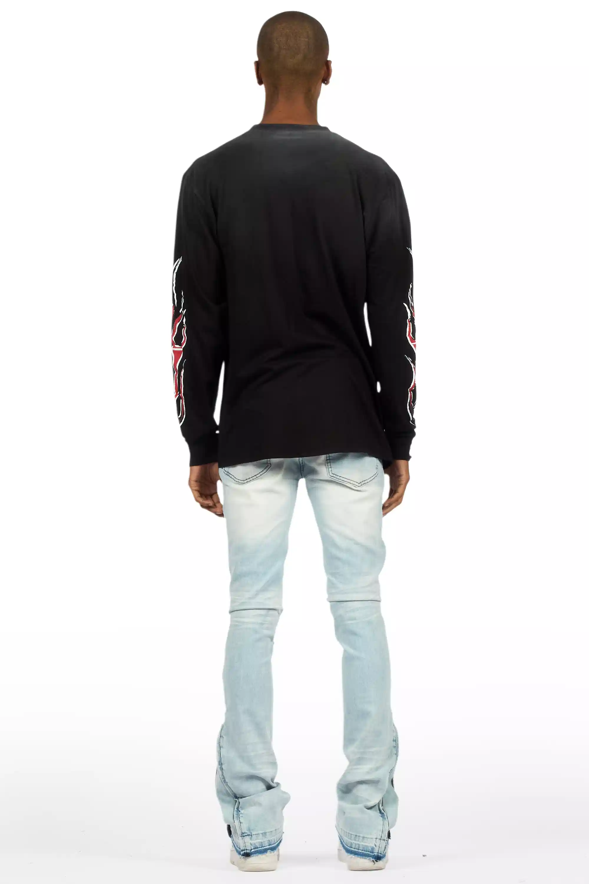 Jaymes Light Blue Stacked Flare Jean - Image 5