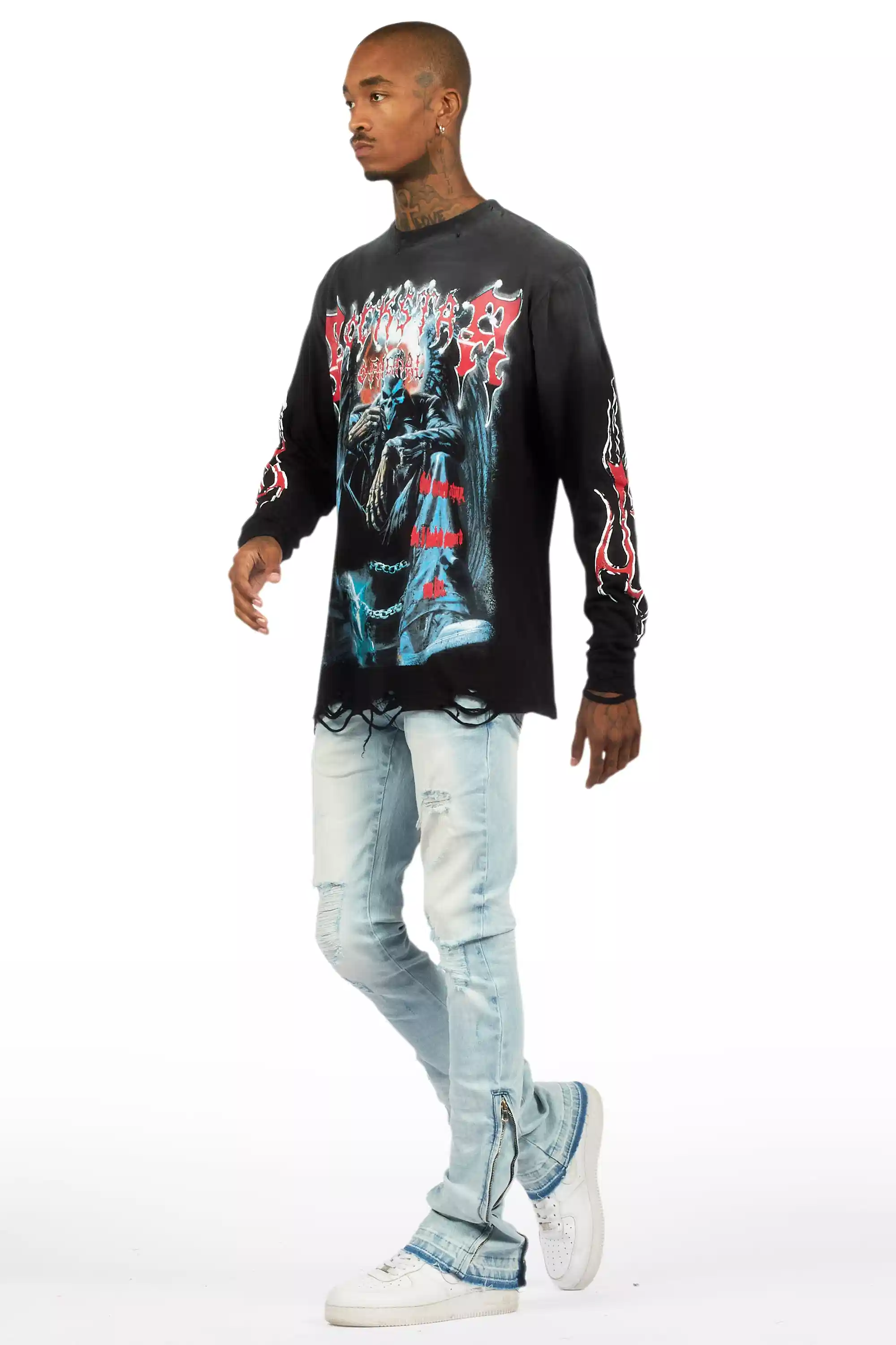 Jaymes Light Blue Stacked Flare Jean - Image 6