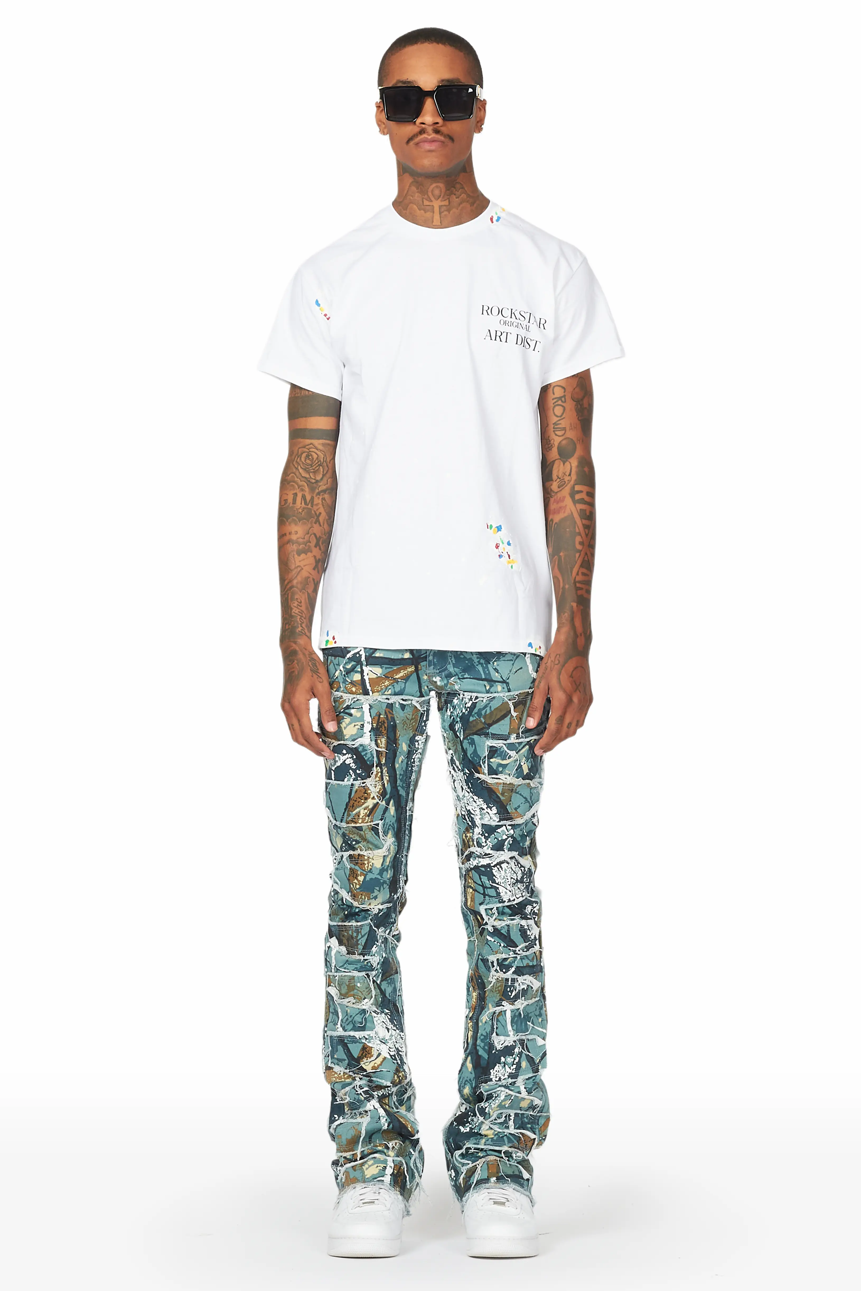 Shake Blue Tree Camo Stacked Flare Jean - Image 4