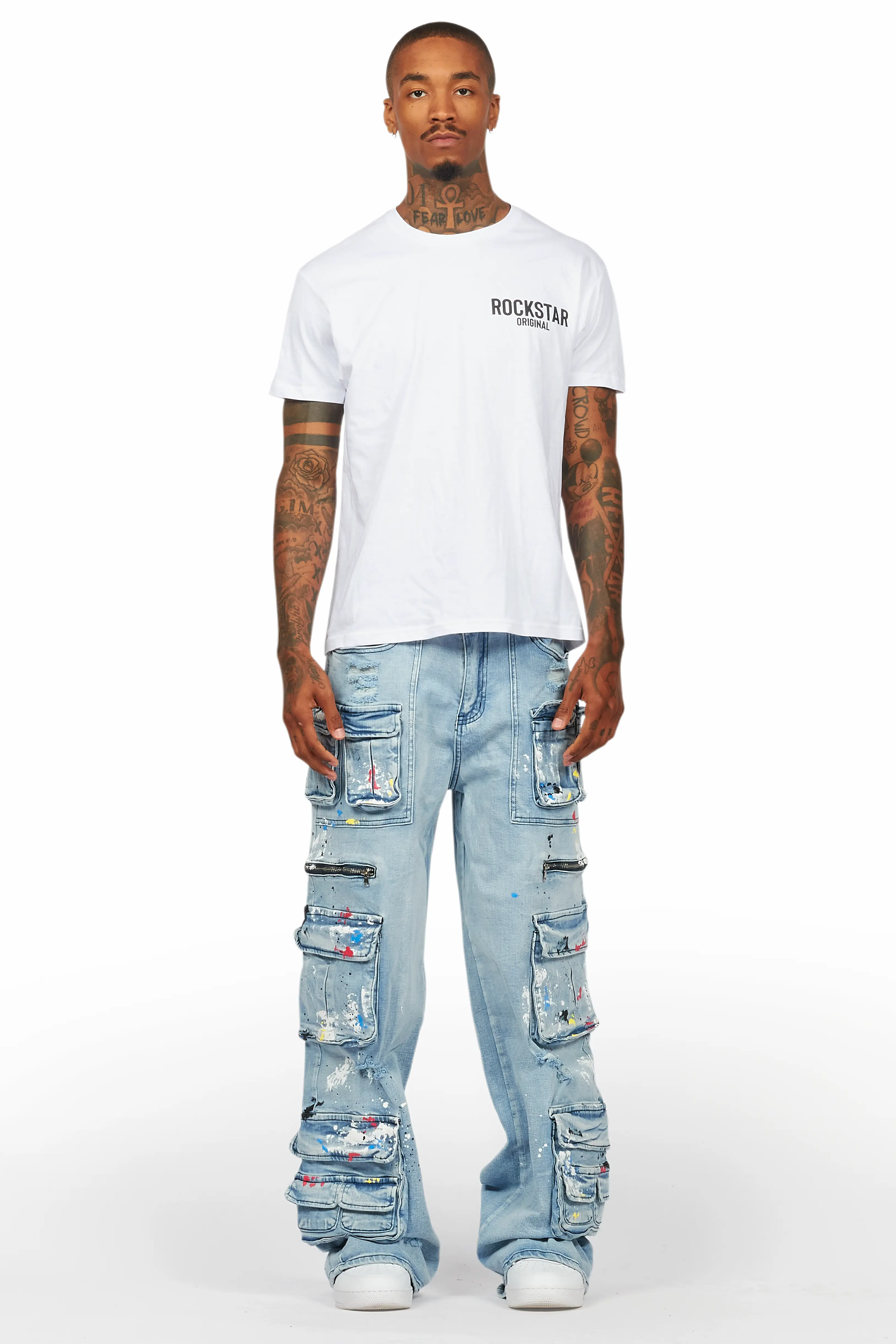 Valo Light Blue Painter Baggy Cargo Jean - Image 3