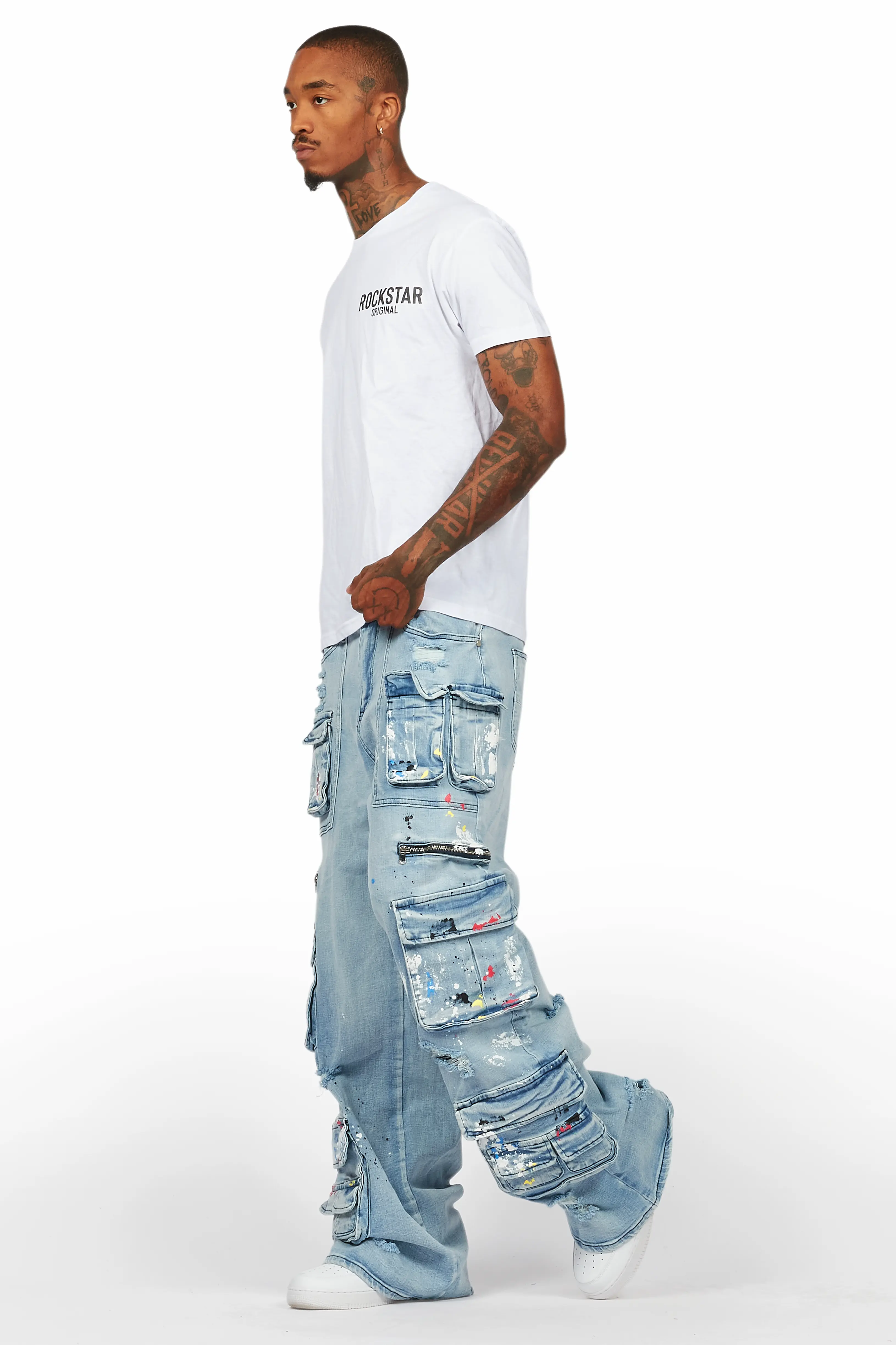 Valo Light Blue Painter Baggy Cargo Jean - Image 6