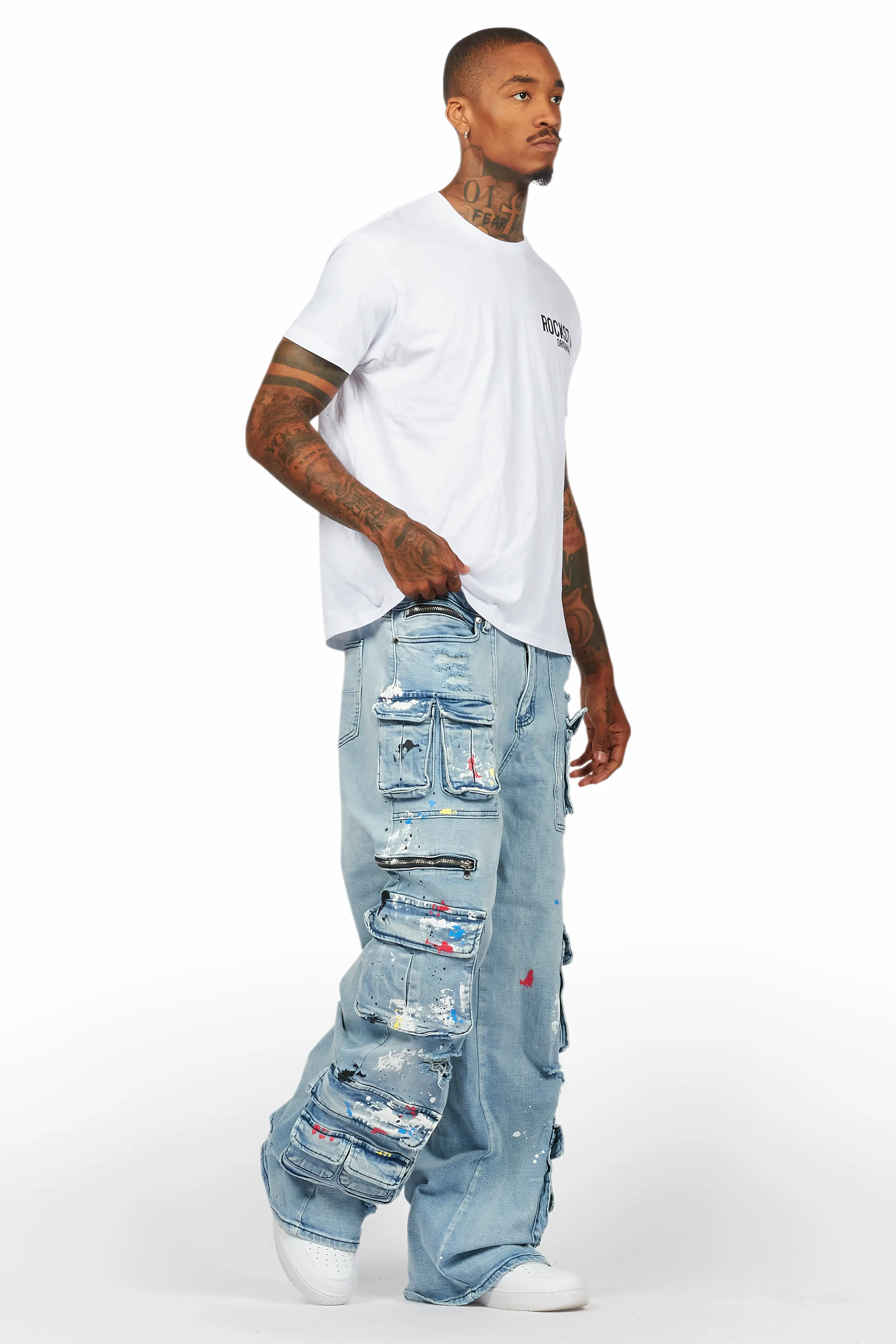 Valo Light Blue Painter Baggy Cargo Jean - Image 7