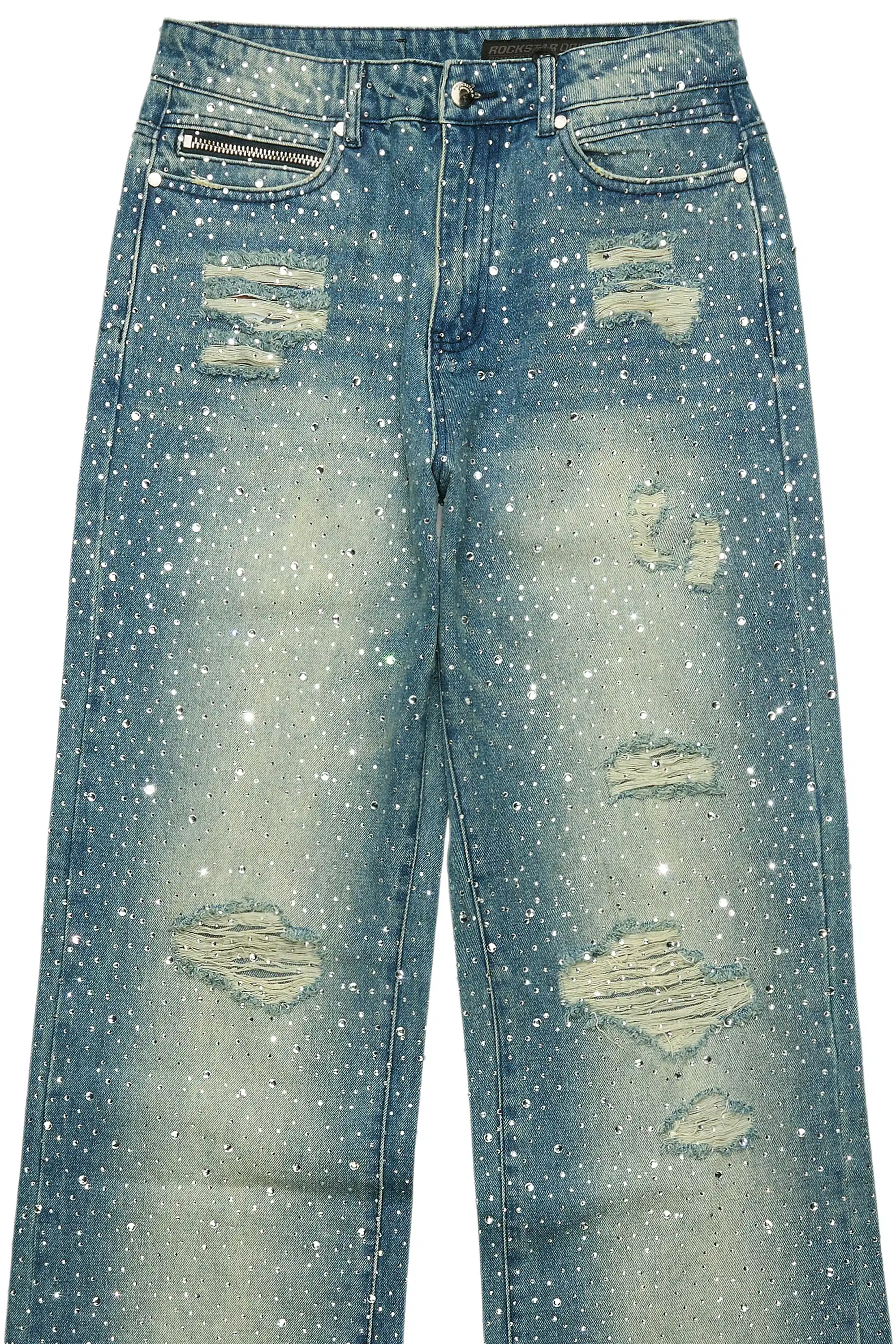 Discolite Rhinestone Medium Blue Baggy Jean - Image 9