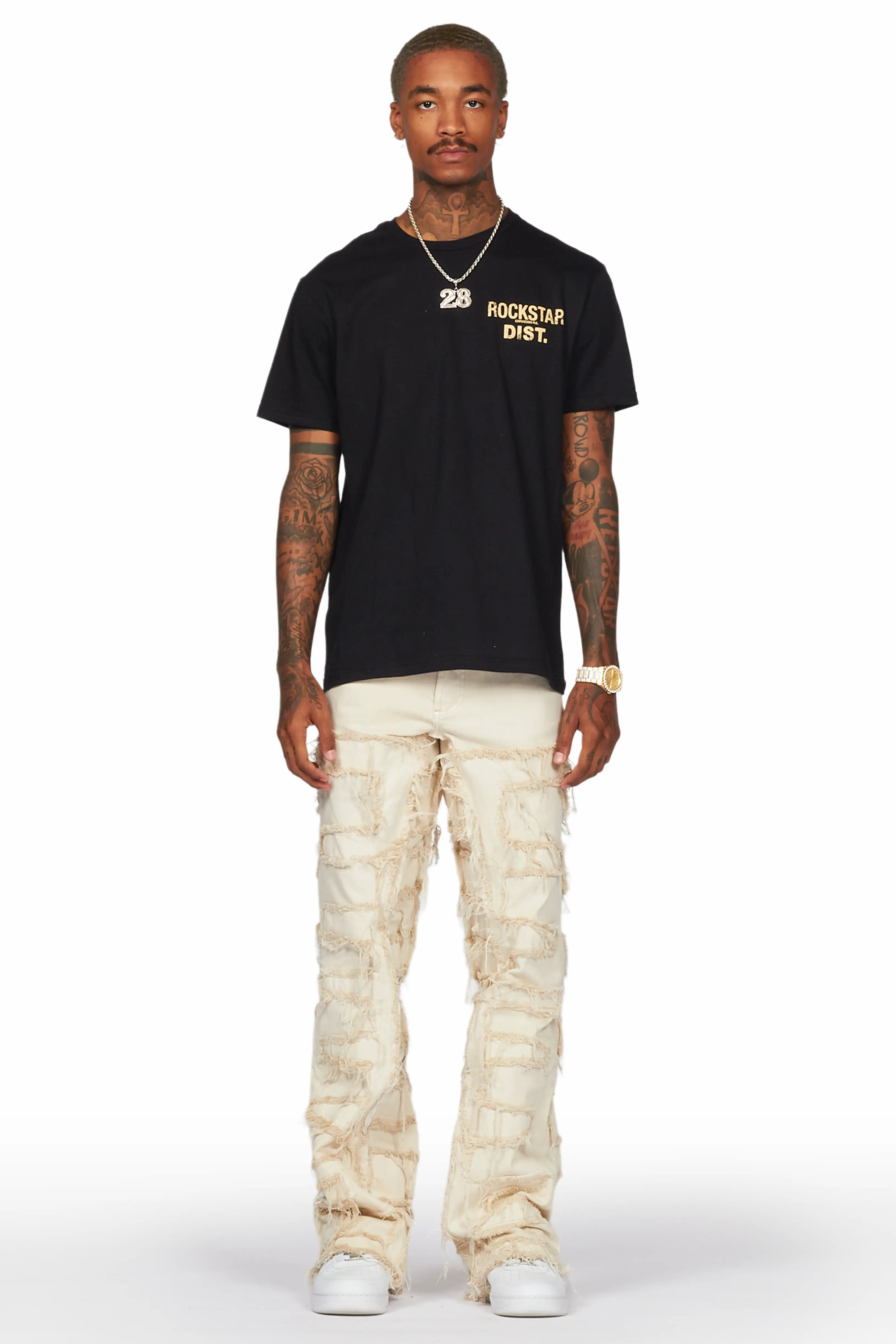 Saide Beige Baggy Cargo Stacked Jean - Image 2