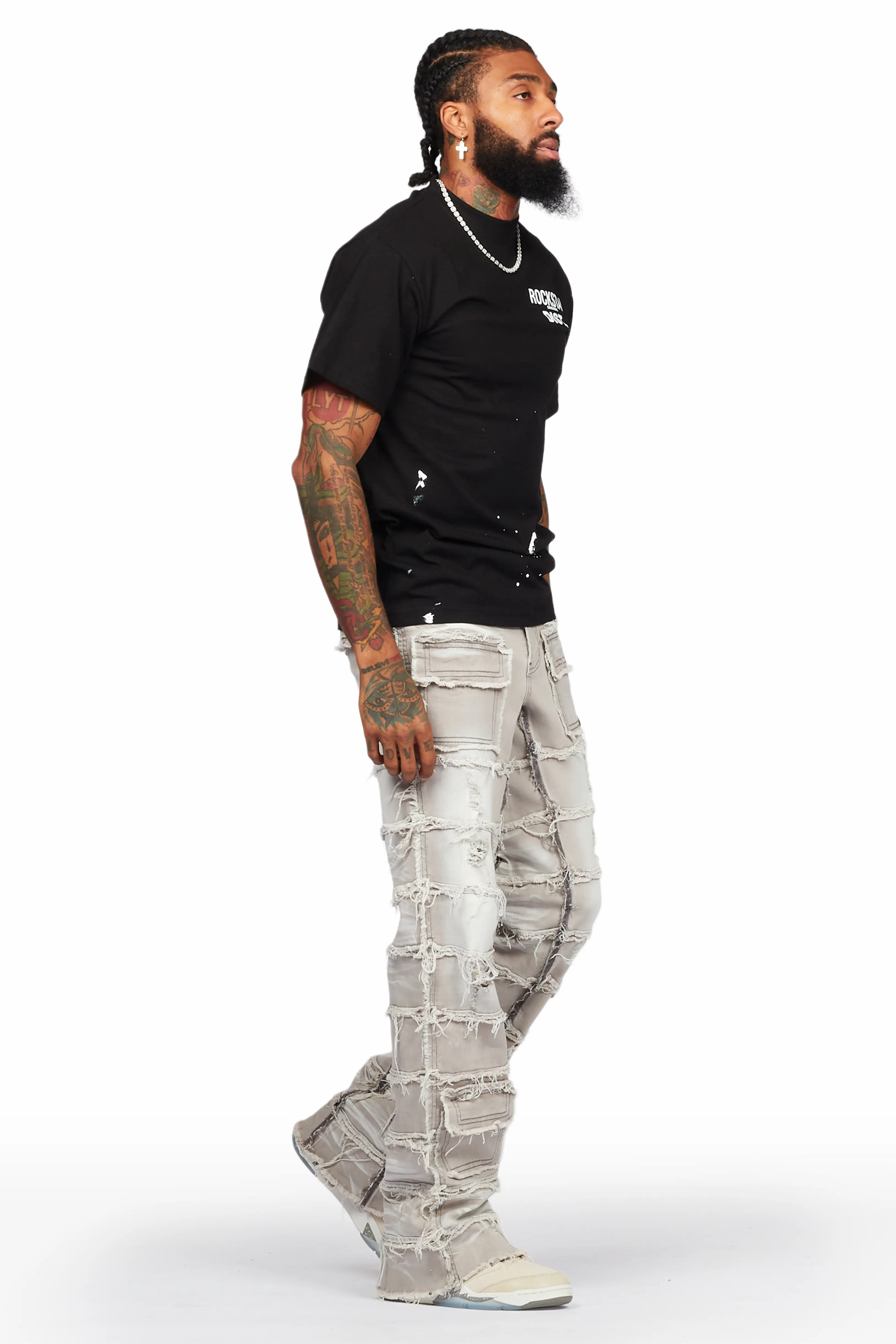 Taimo Grey Baggy Cargo Stacked Jean - Image 6