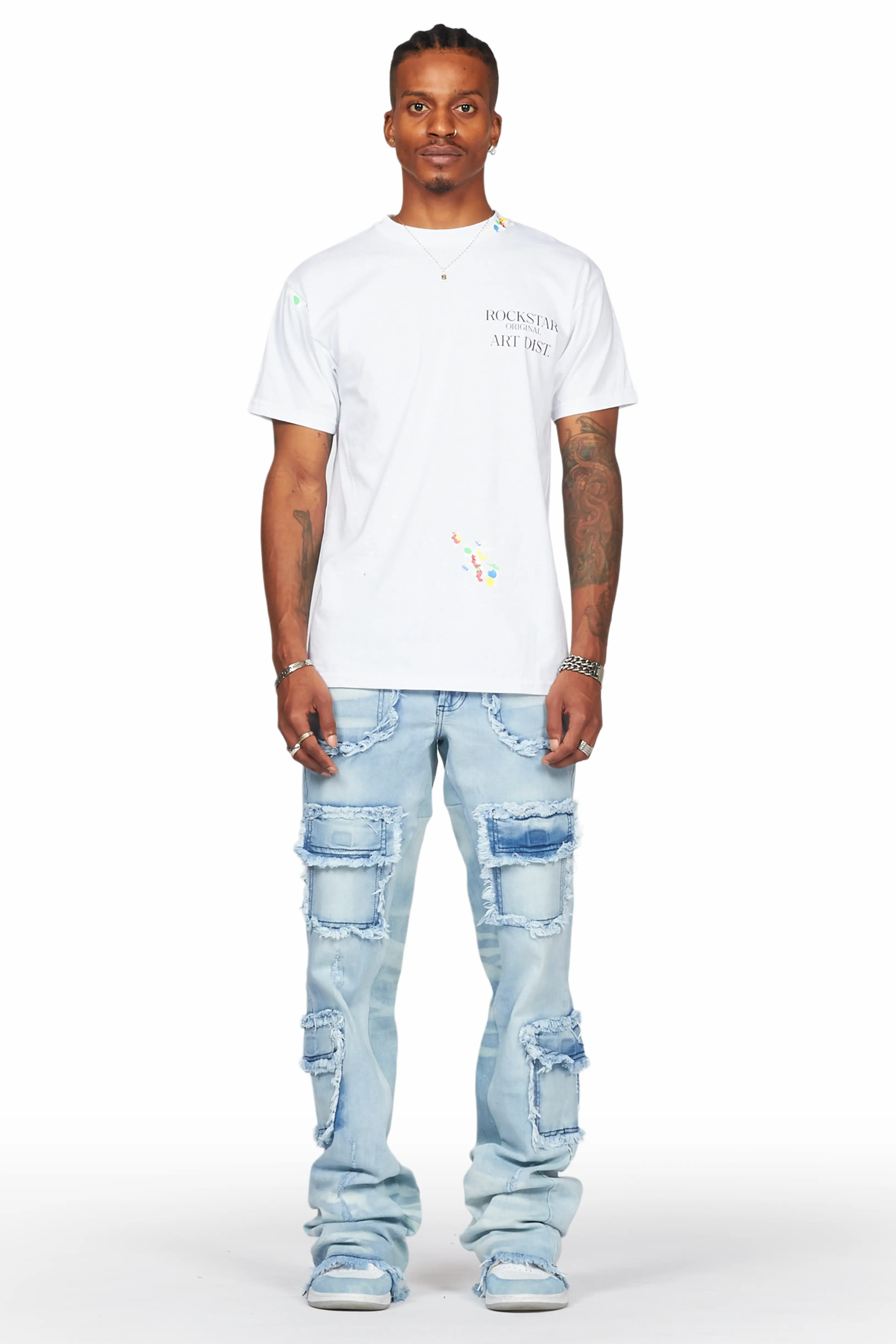 Ubba Blue Baggy Cargo Stacked Jean - Image 3
