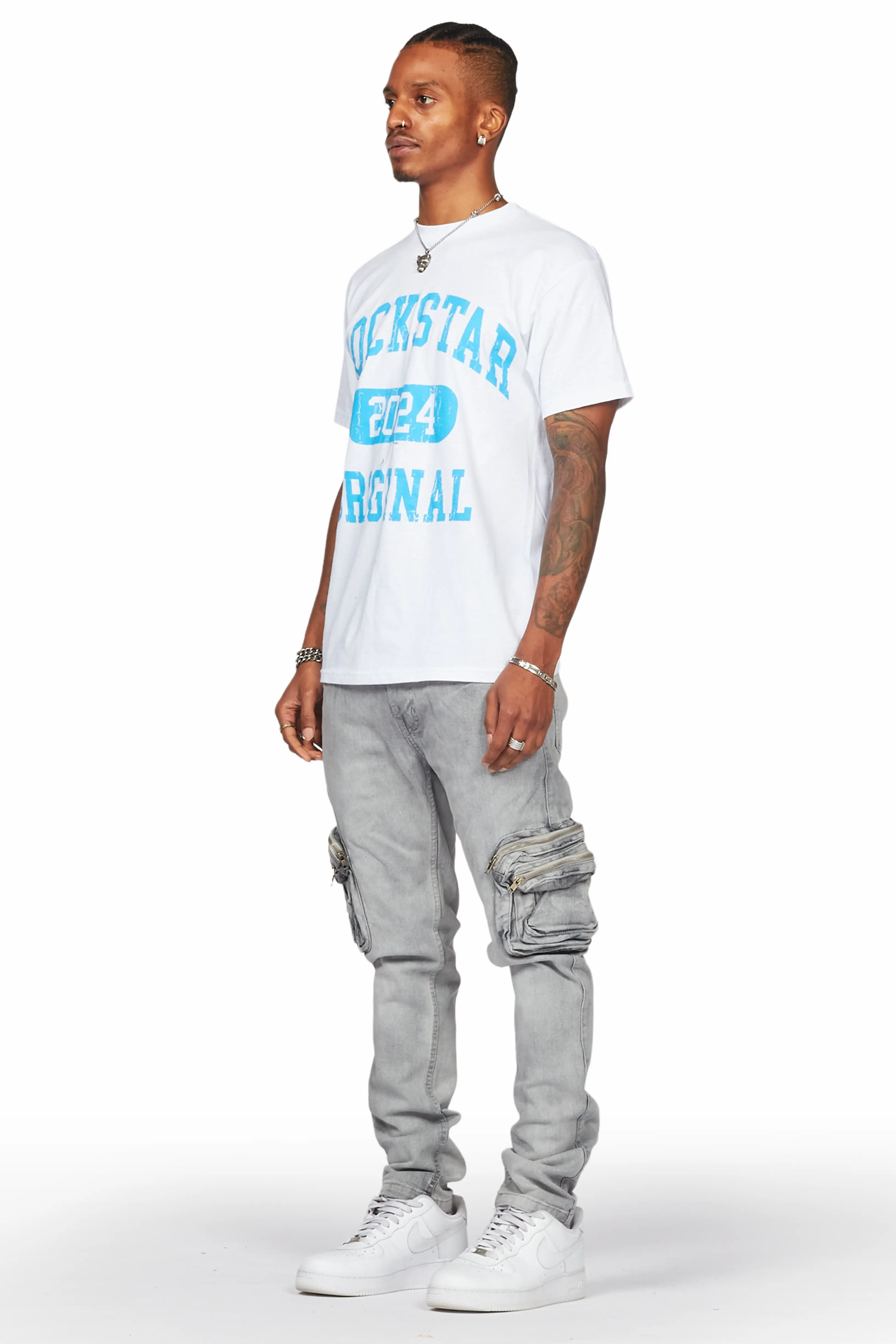 Falan Grey Skinny Fit Cargo Jean - Image 4