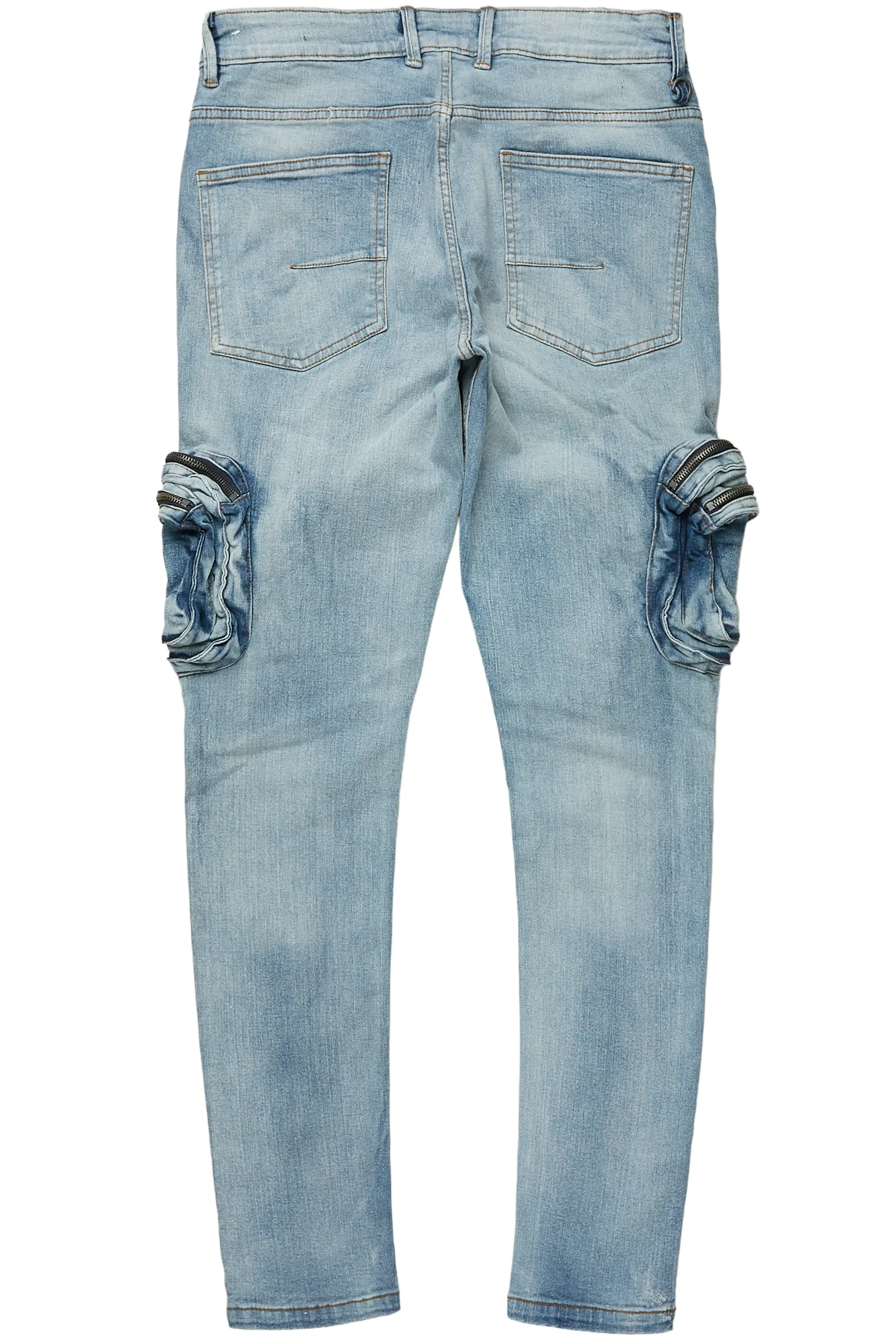 Falan Light Blue Skinny Fit Cargo Jean - Image 9
