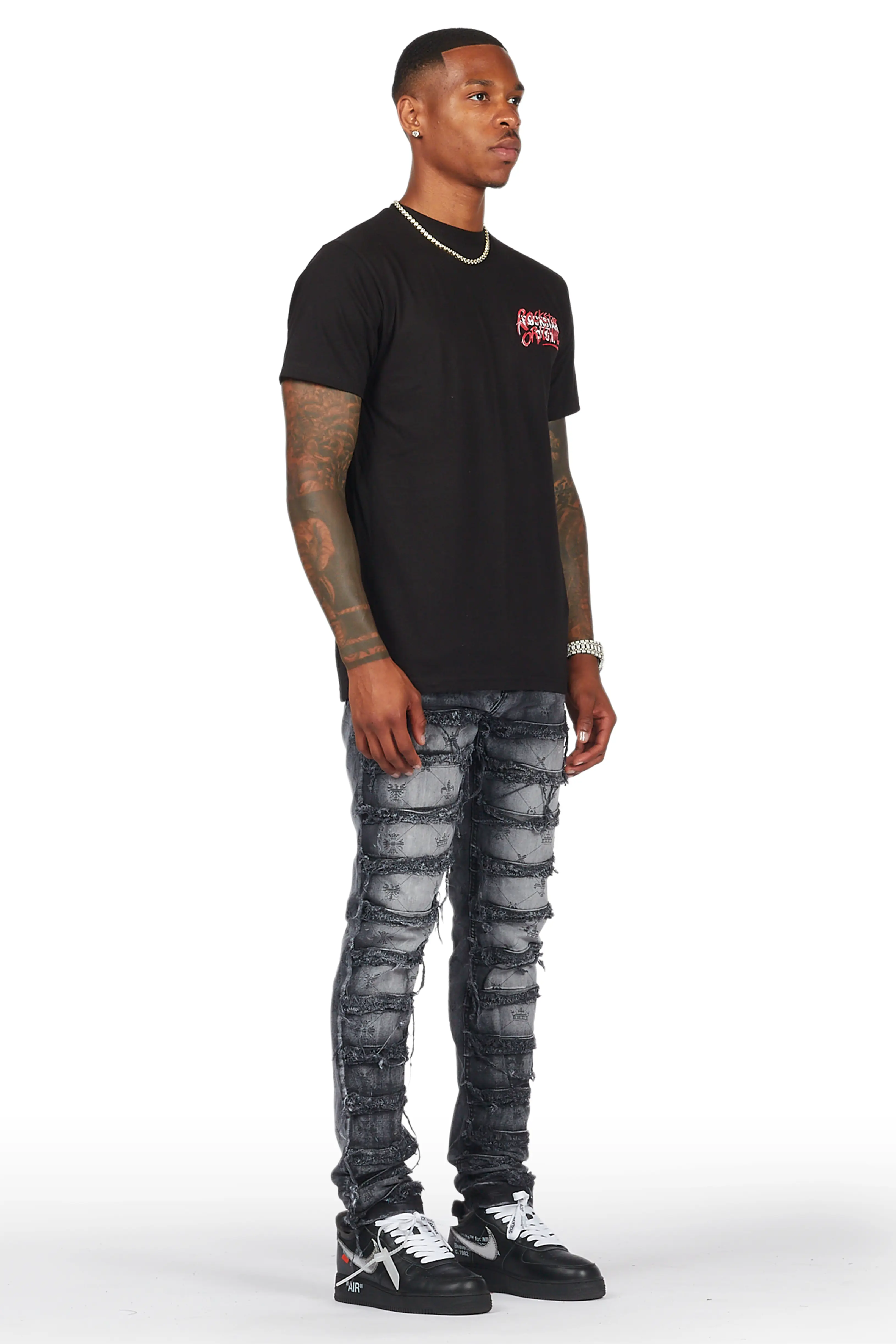 Pasha Black Wash Slim Fit Frayed Jean - Image 4