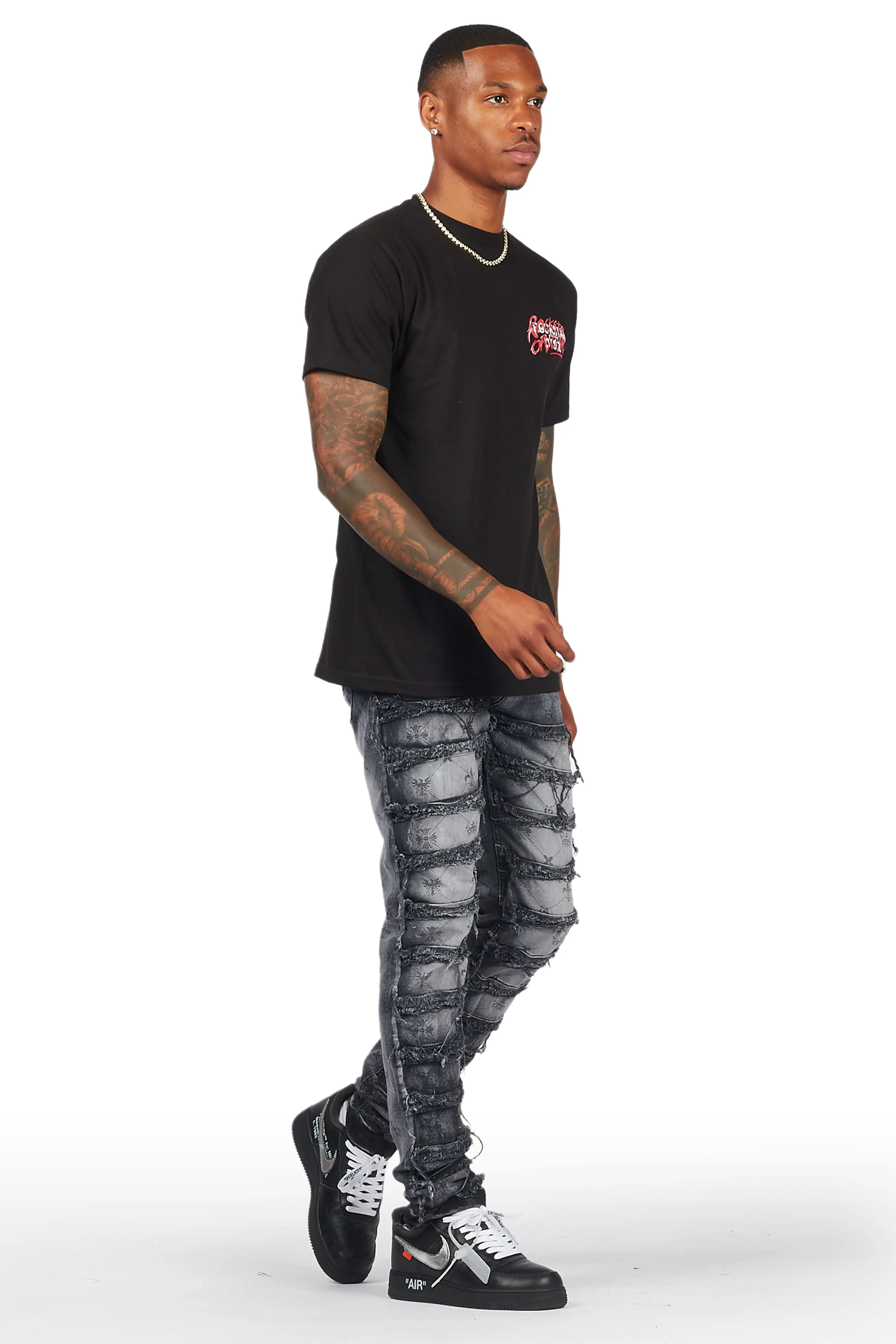 Pasha Black Wash Slim Fit Frayed Jean - Image 7