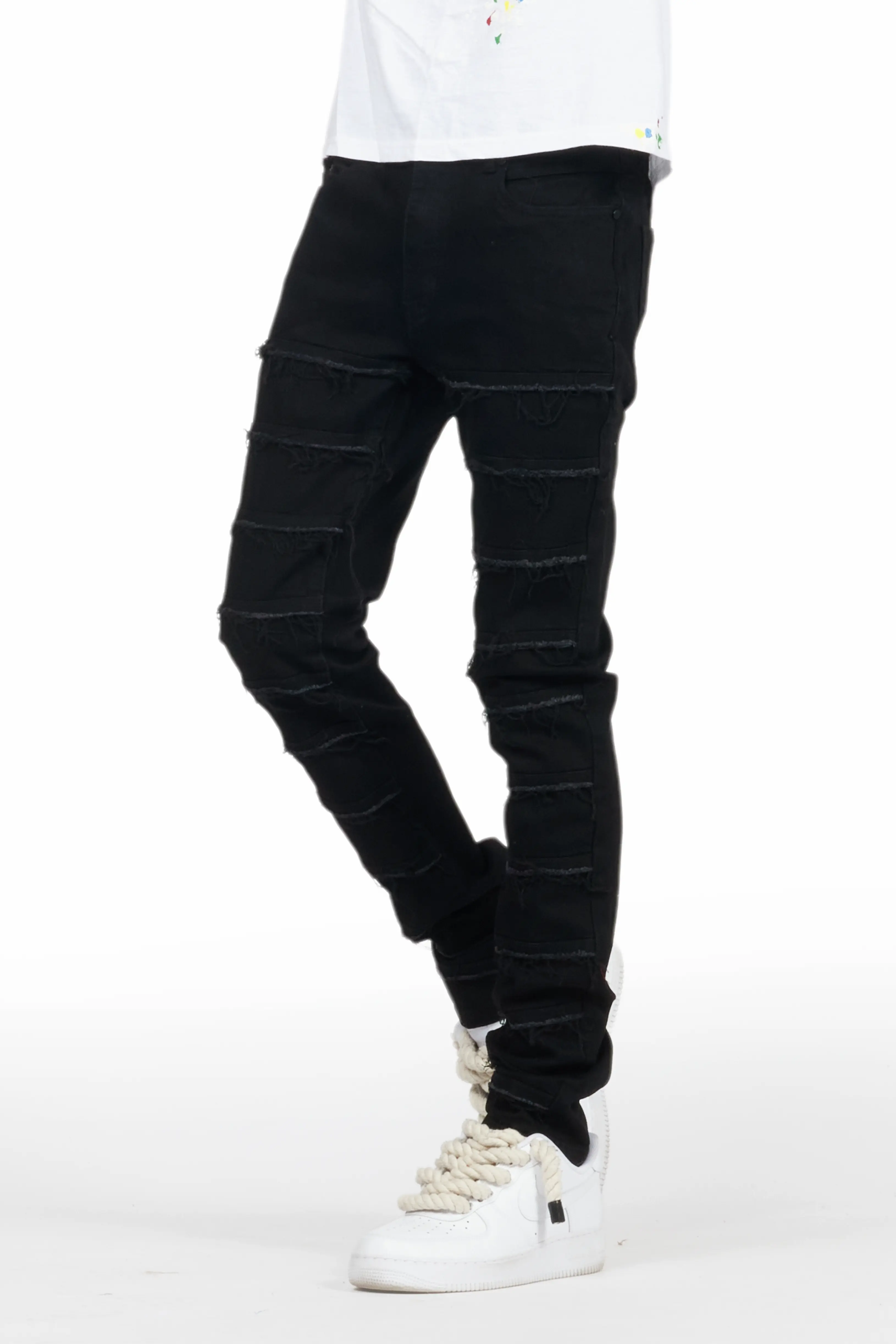Waylon Jet Black Frayed Slim Fit Jean