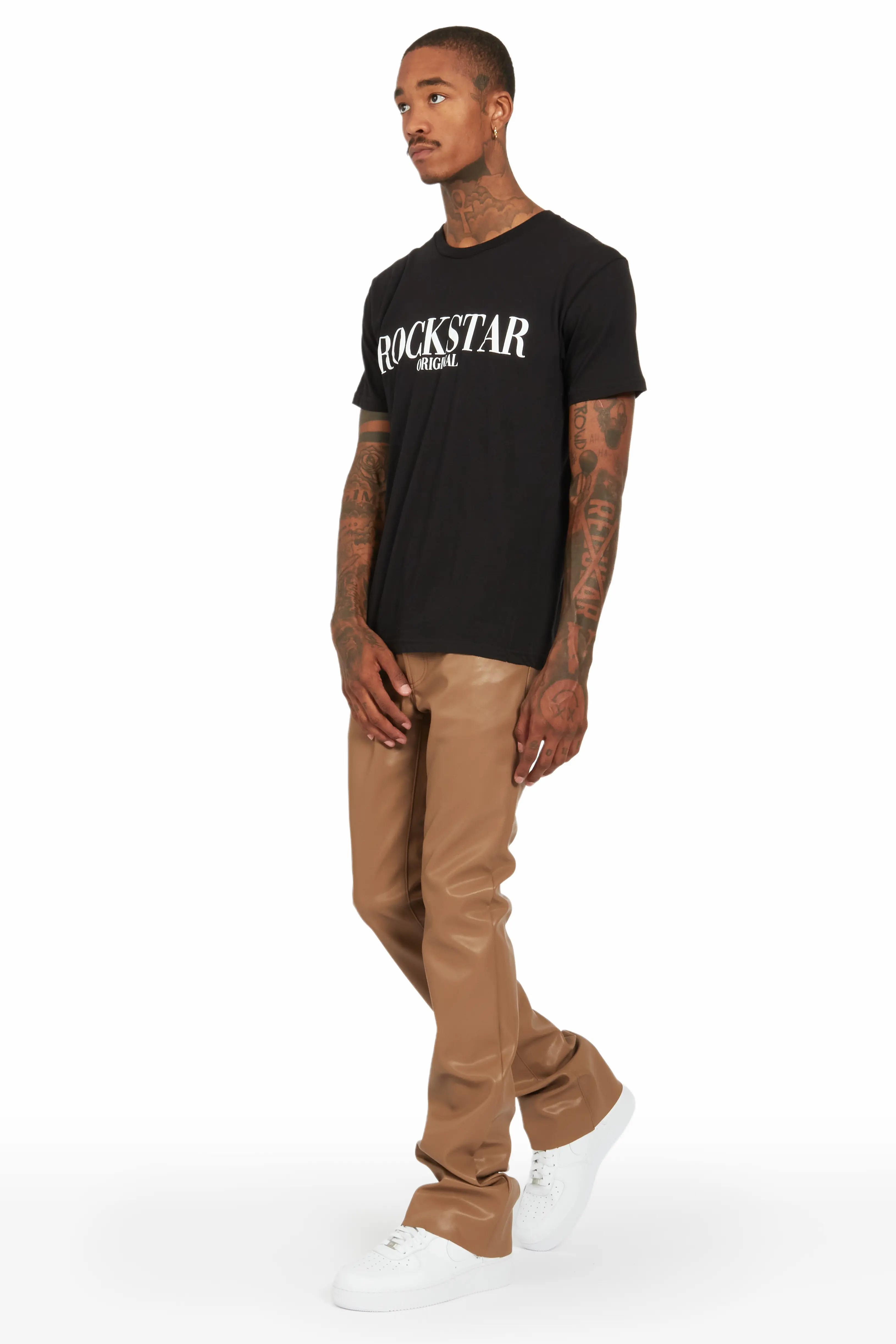 Ricky Beige Faux Leather Stacked Jean - Image 5