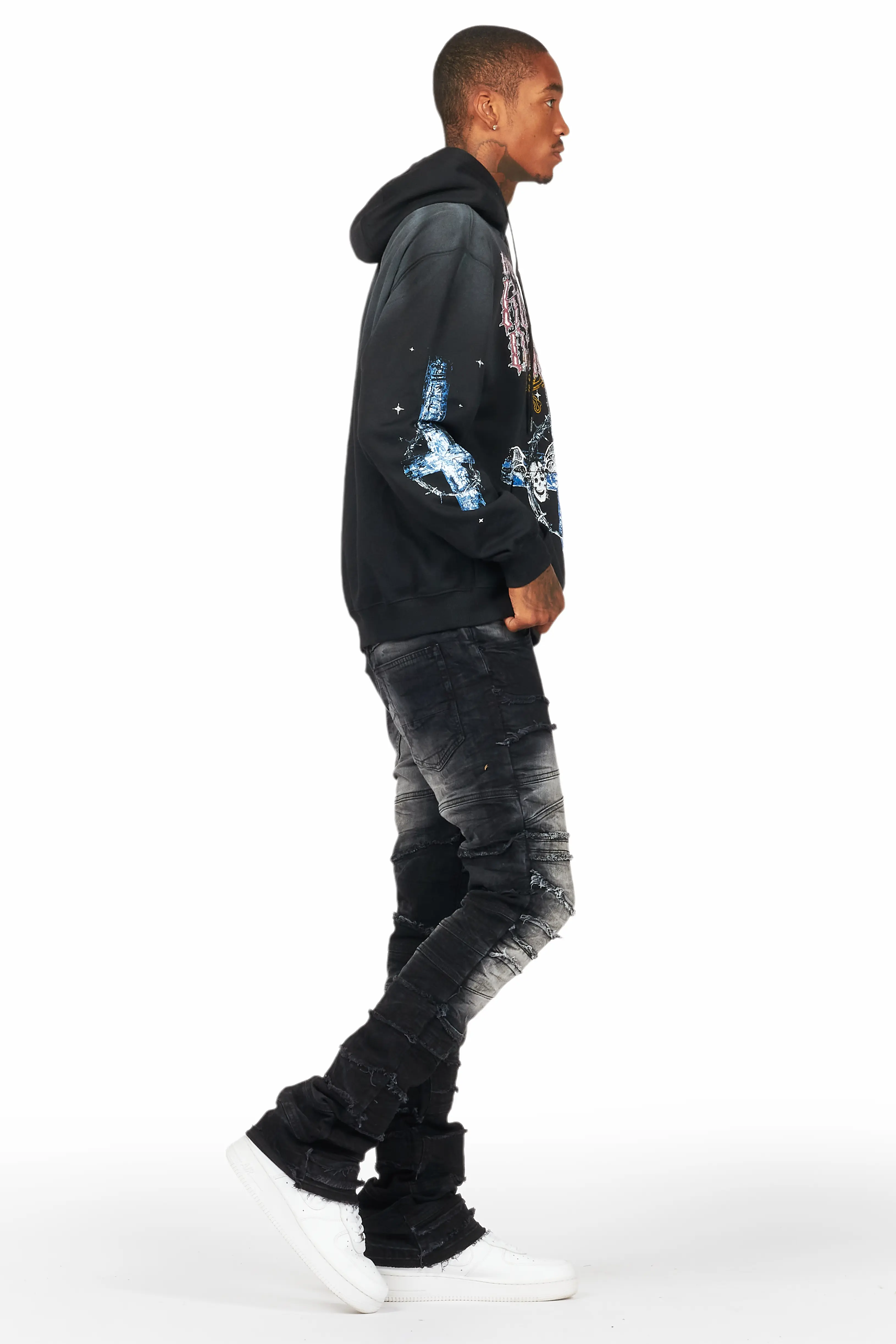 Franko Black Stacked Flare Jean - Image 4